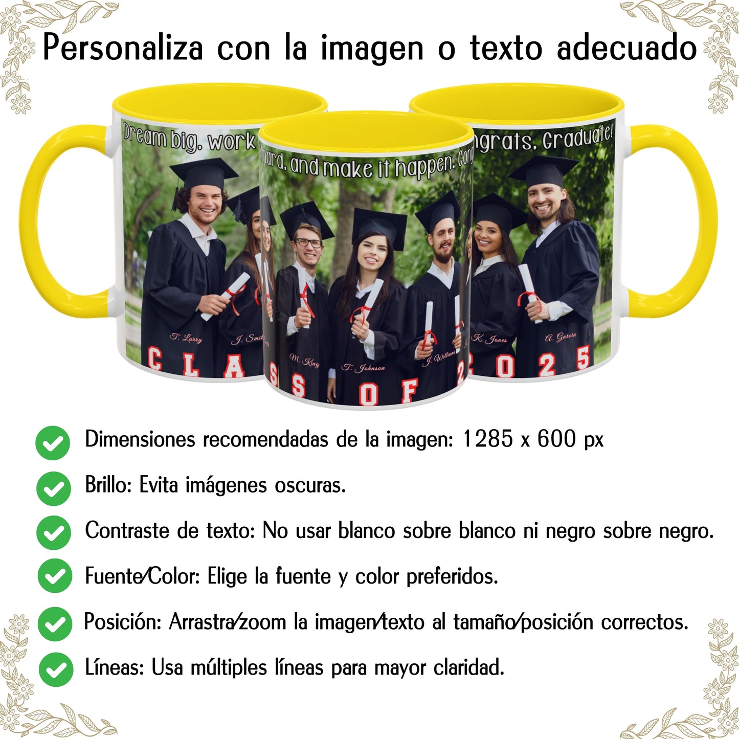 Taza personalizada, 325ml Blanco/amarillo Diseño envolvente Cerámica Taza de café, Regalo personalizado con foto, texto o logo