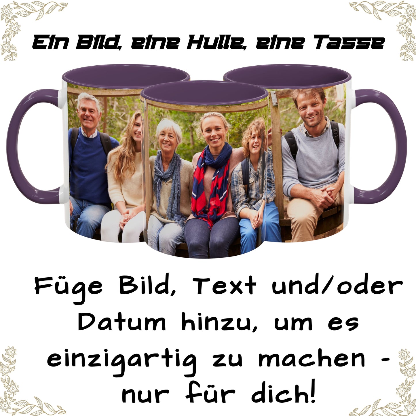 Custom Mug, 325ml White/Purple Wrap Around Design Ceramic Coffee Mug, Personalized Gift with Photo, Text or Logo