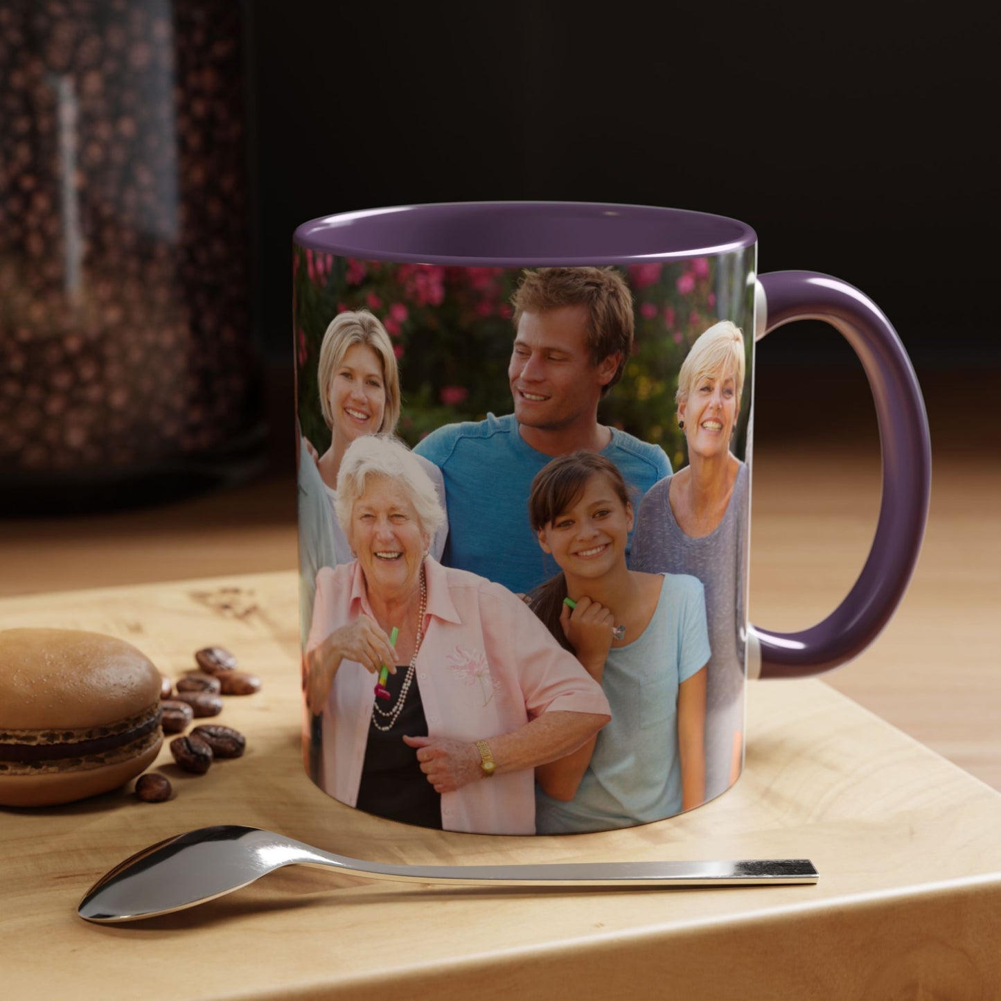 Taza personalizada, 325ml Blanco/morado Diseño envolvente Cerámica Taza de café, Regalo personalizado con foto, texto o logo