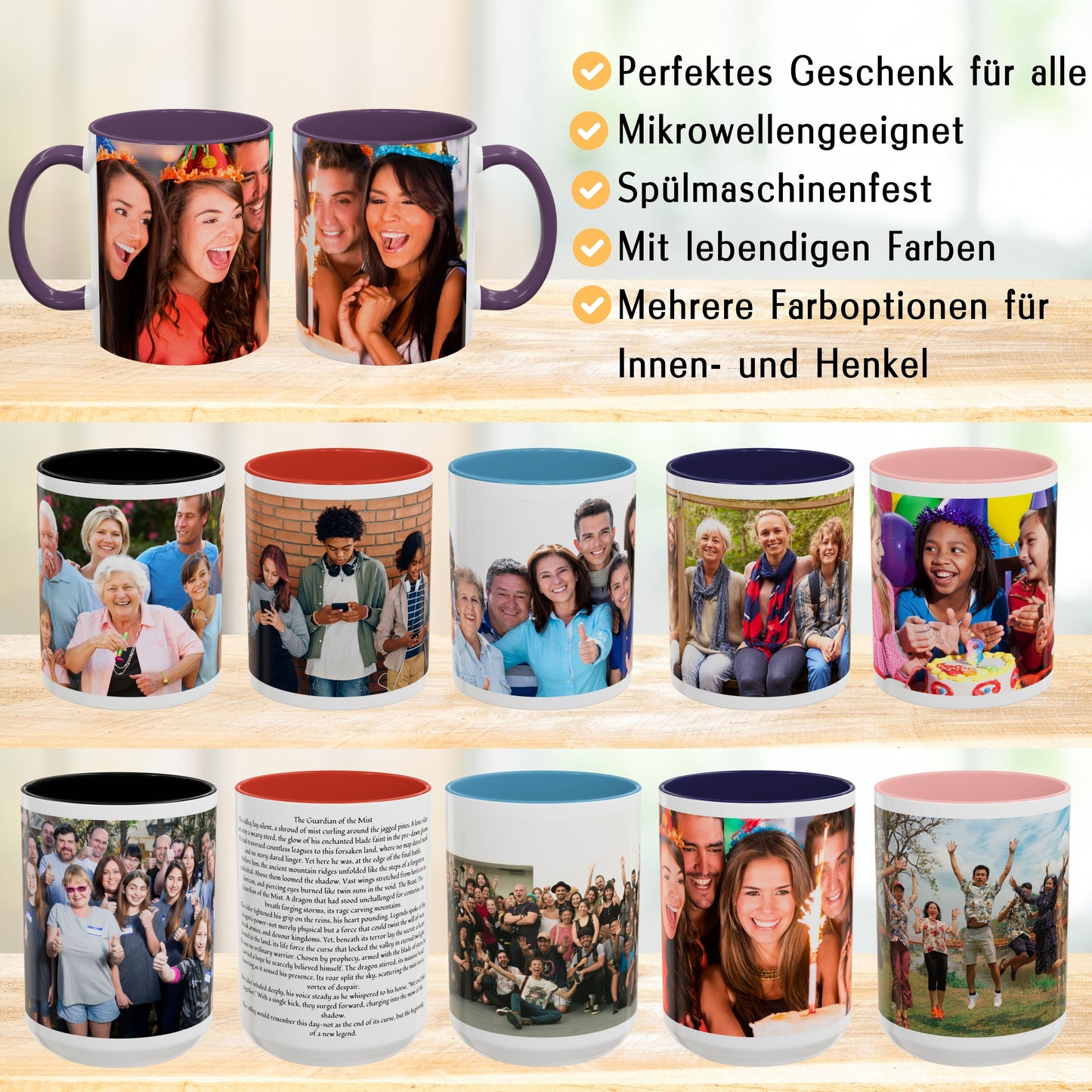 Custom Mug, 325ml White/Purple Wrap Around Design Ceramic Coffee Mug, Personalized Gift with Photo, Text or Logo