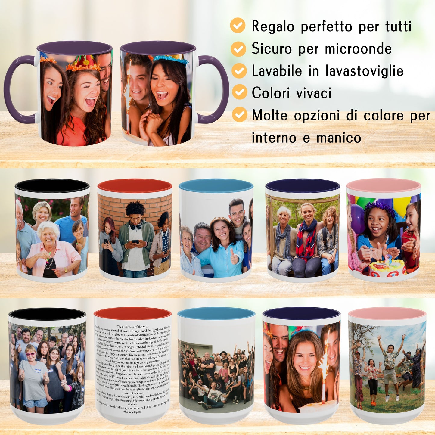 Personalisierte Tasse, 325 ml Weiß/Lila Rundum-Design Keramikkaffeetasse, personalisiertes Geschenk mit Foto, Text oder Logo