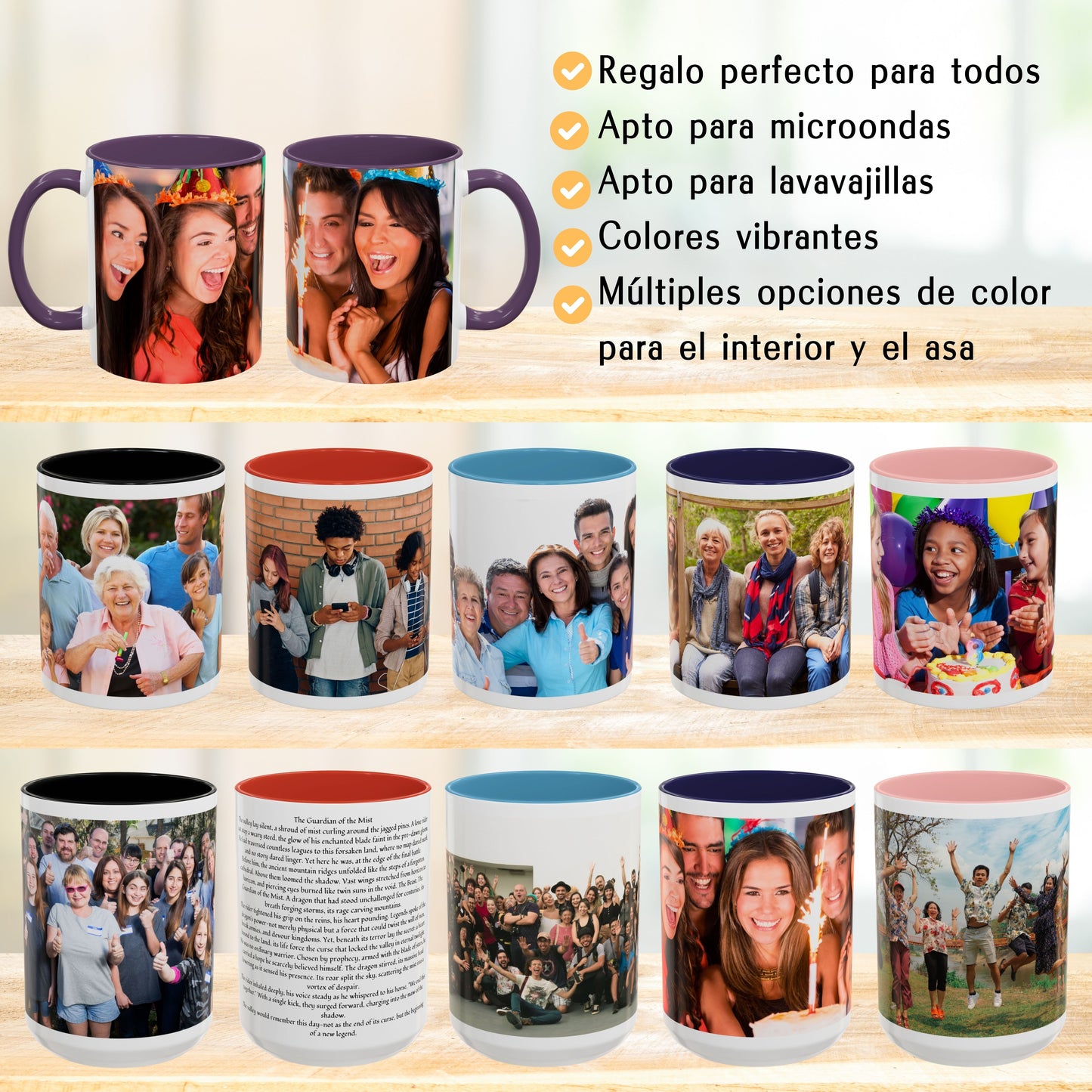Taza personalizada, 325ml Blanco/morado Diseño envolvente Cerámica Taza de café, Regalo personalizado con foto, texto o logo