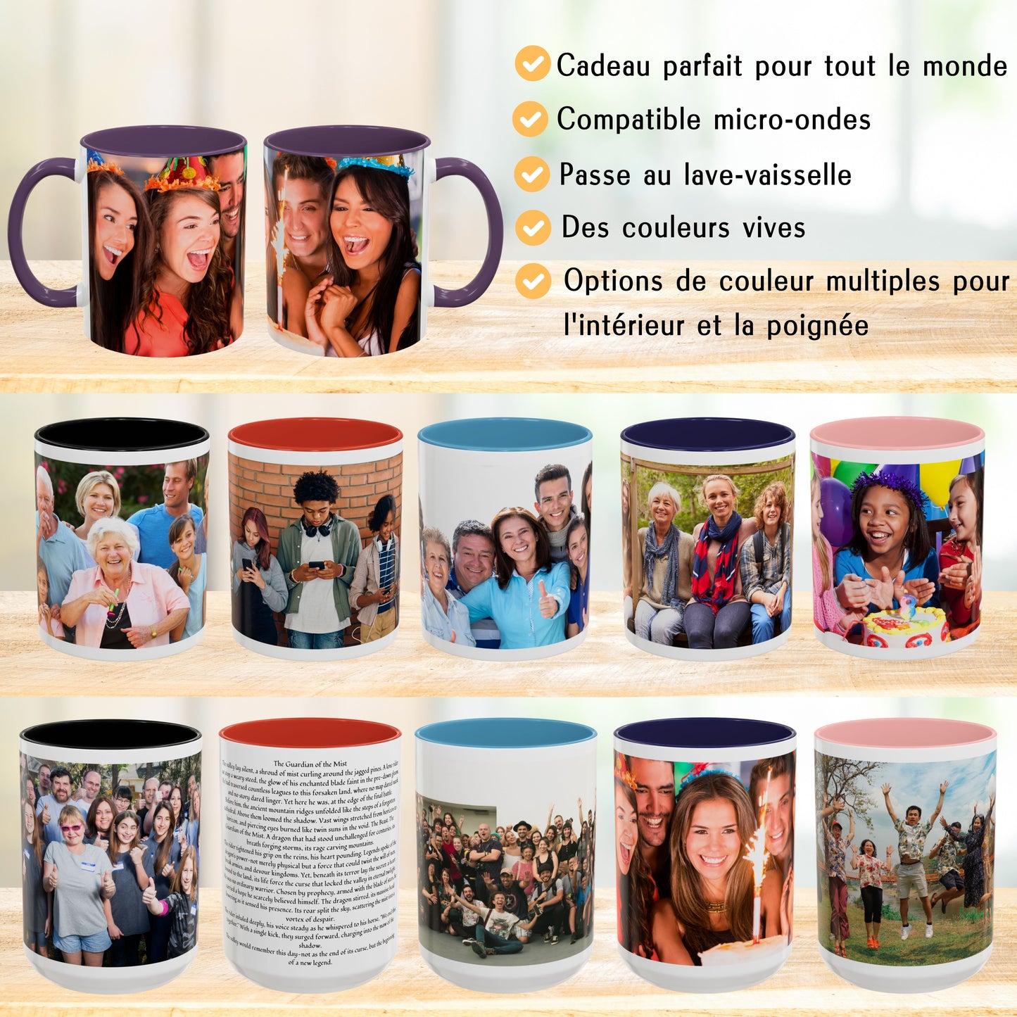 Mug personnalisé, Tasse à café en céramique 325 ml blanche/violette avec motif enveloppant, Cadeau personnalisé avec photo, texte ou logo