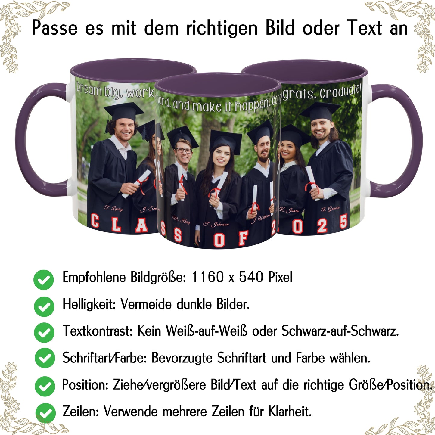 Custom Mug, 325ml White/Purple Wrap Around Design Ceramic Coffee Mug, Personalized Gift with Photo, Text or Logo