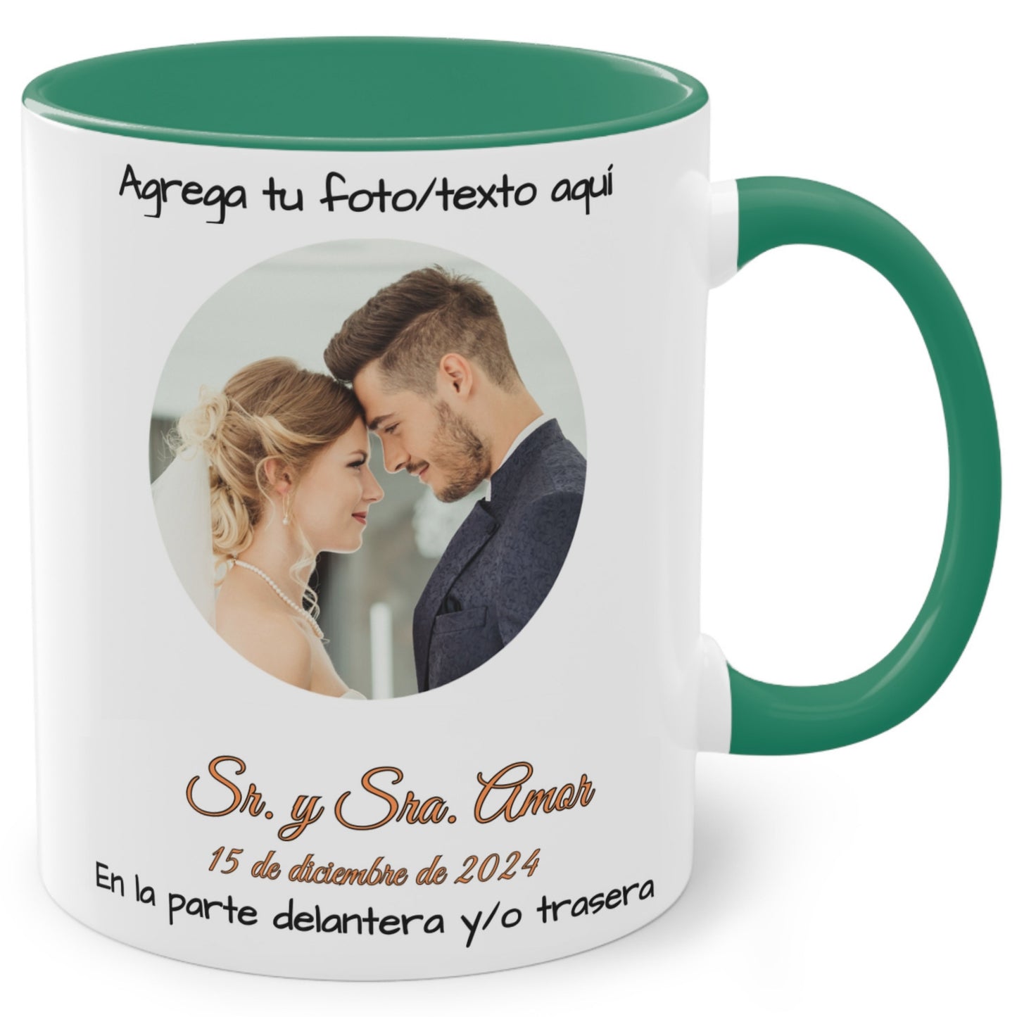 Personalisierte Tasse, 325ml Weiß/Grün Kreisförmiges Design Keramik Kaffeetasse, Personalisiertes Geschenk mit Foto, Text oder Logo