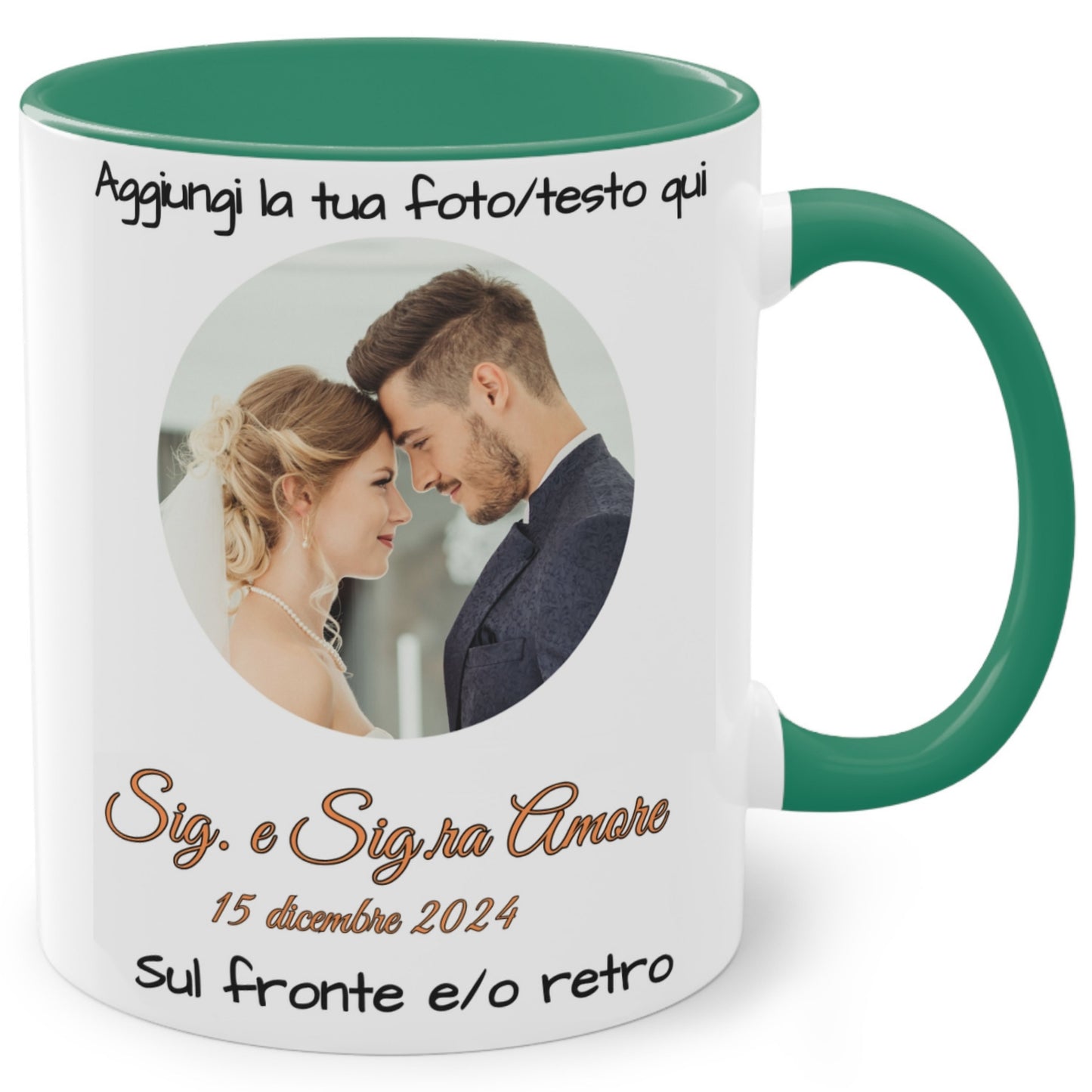 Personalisierte Tasse, 325 ml, Weiß/Grün, Kreis-Design, Keramik-Kaffeetasse, personalisiertes Geschenk mit Foto, Text oder Logo