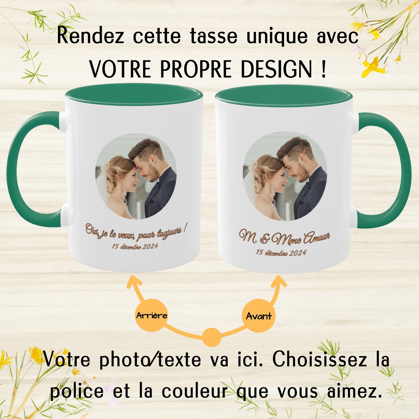 Tasse mit individuellem Aufdruck, 325ml Weiß/Grün Kreisdesign Keramik Kaffeetasse, personalisiertes Geschenk mit Foto, Text oder Logo