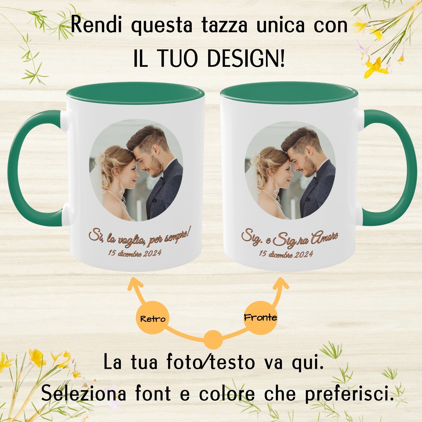 Personalisierte Tasse, 325 ml, Weiß/Grün, Kreis-Design, Keramik-Kaffeetasse, personalisiertes Geschenk mit Foto, Text oder Logo