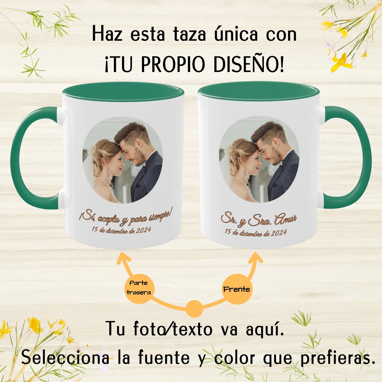 Personalisierte Tasse, 325ml Weiß/Grün Kreisförmiges Design Keramik Kaffeetasse, Personalisiertes Geschenk mit Foto, Text oder Logo