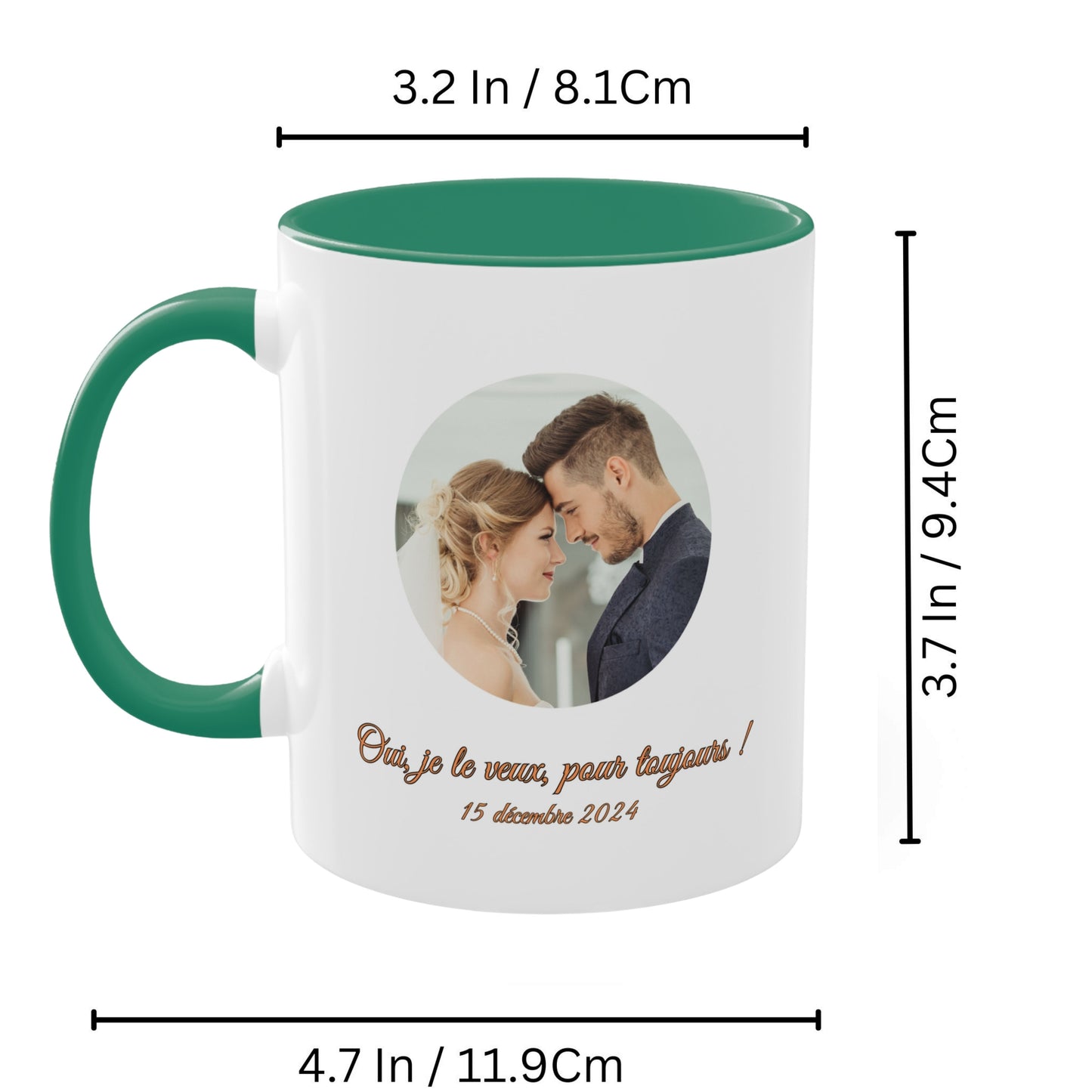 Tasse mit individuellem Aufdruck, 325ml Weiß/Grün Kreisdesign Keramik Kaffeetasse, personalisiertes Geschenk mit Foto, Text oder Logo