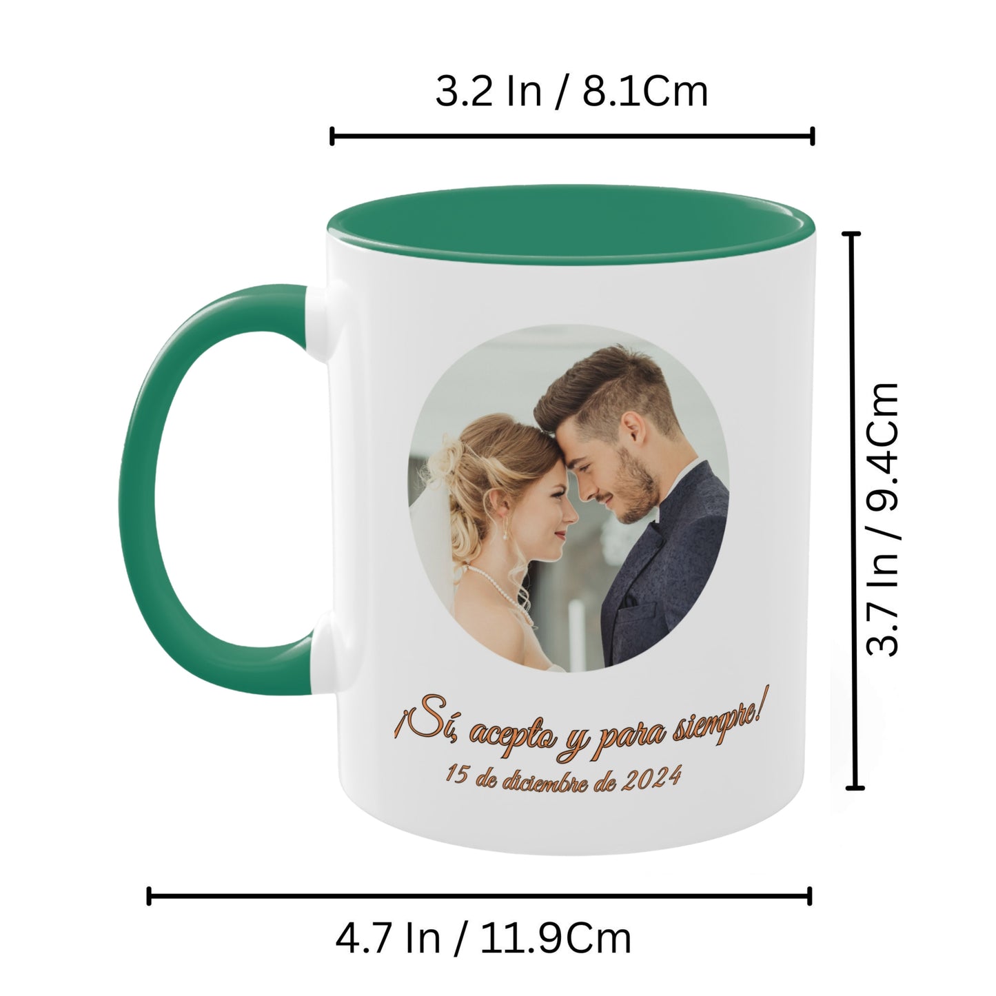 Personalisierte Tasse, 325ml Weiß/Grün Kreisförmiges Design Keramik Kaffeetasse, Personalisiertes Geschenk mit Foto, Text oder Logo