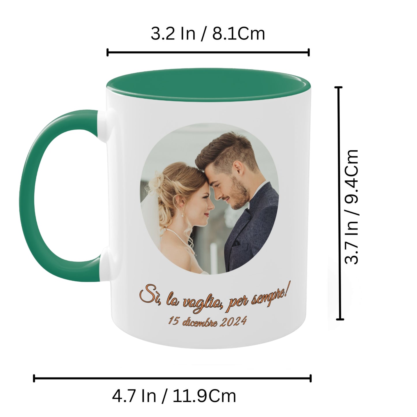 Personalisierte Tasse, 325 ml, Weiß/Grün, Kreis-Design, Keramik-Kaffeetasse, personalisiertes Geschenk mit Foto, Text oder Logo