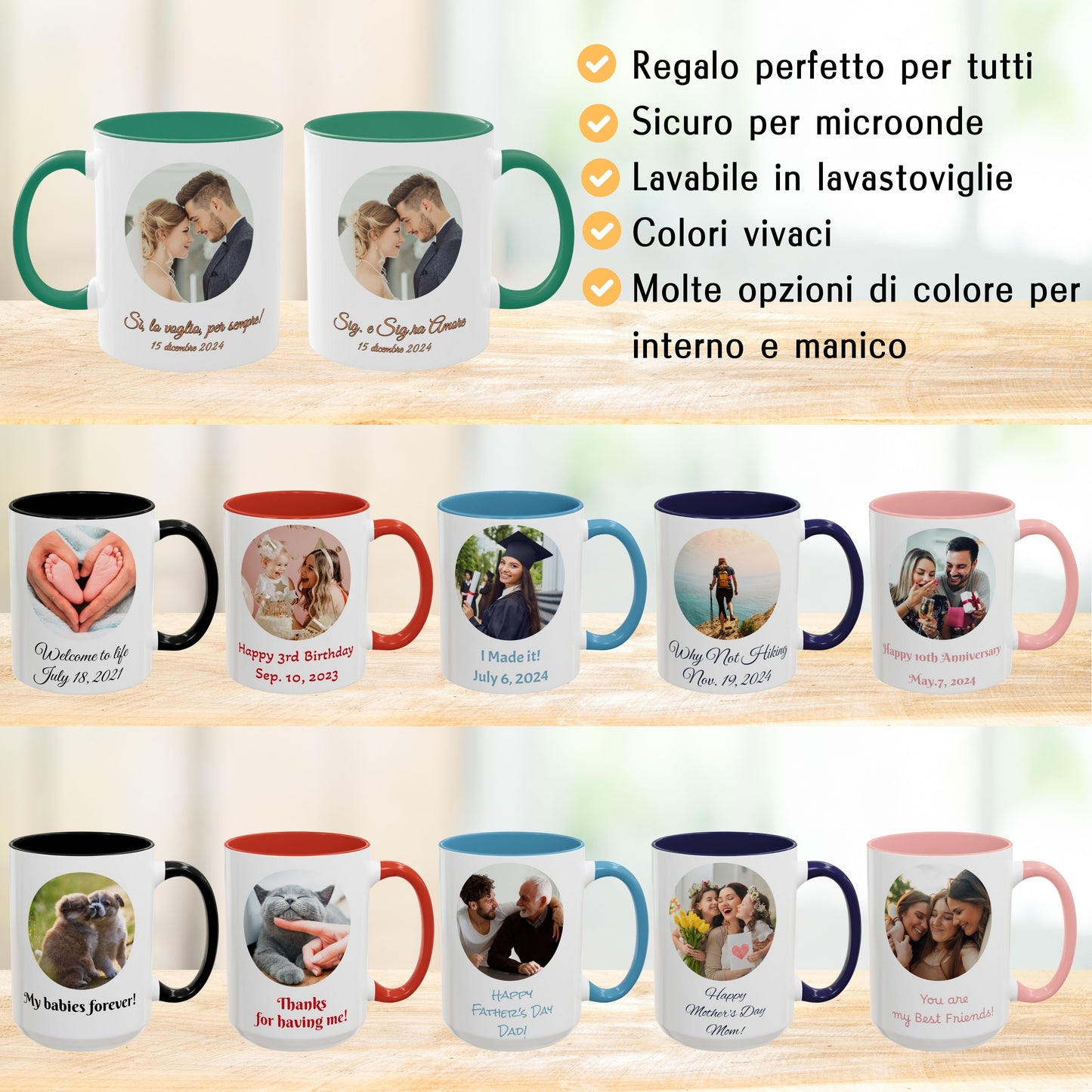 Personalisierte Tasse, 325 ml, Weiß/Grün, Kreis-Design, Keramik-Kaffeetasse, personalisiertes Geschenk mit Foto, Text oder Logo