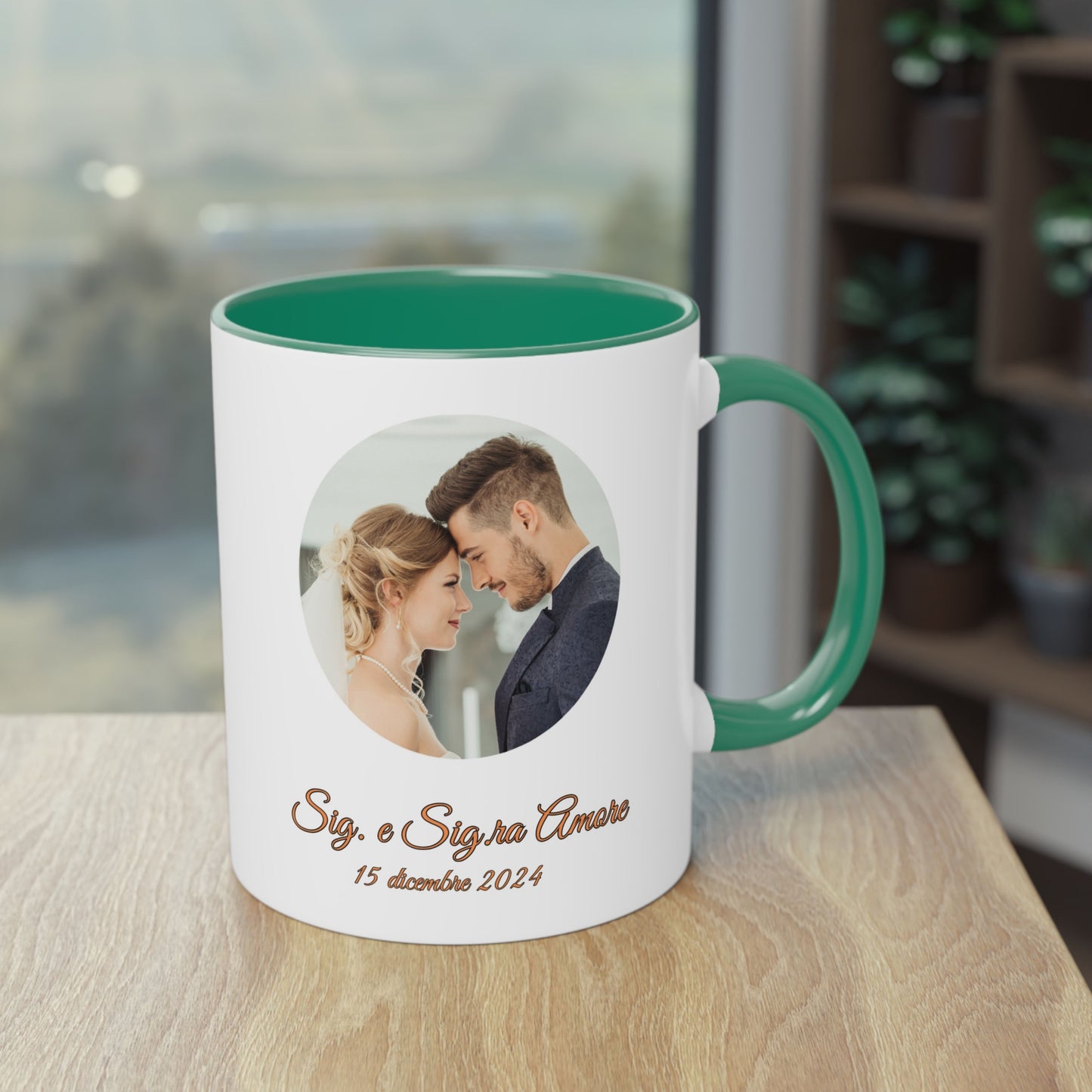 Personalisierte Tasse, 325ml Weiß/Grün Kreisförmiges Design Keramik Kaffeetasse, Personalisiertes Geschenk mit Foto, Text oder Logo