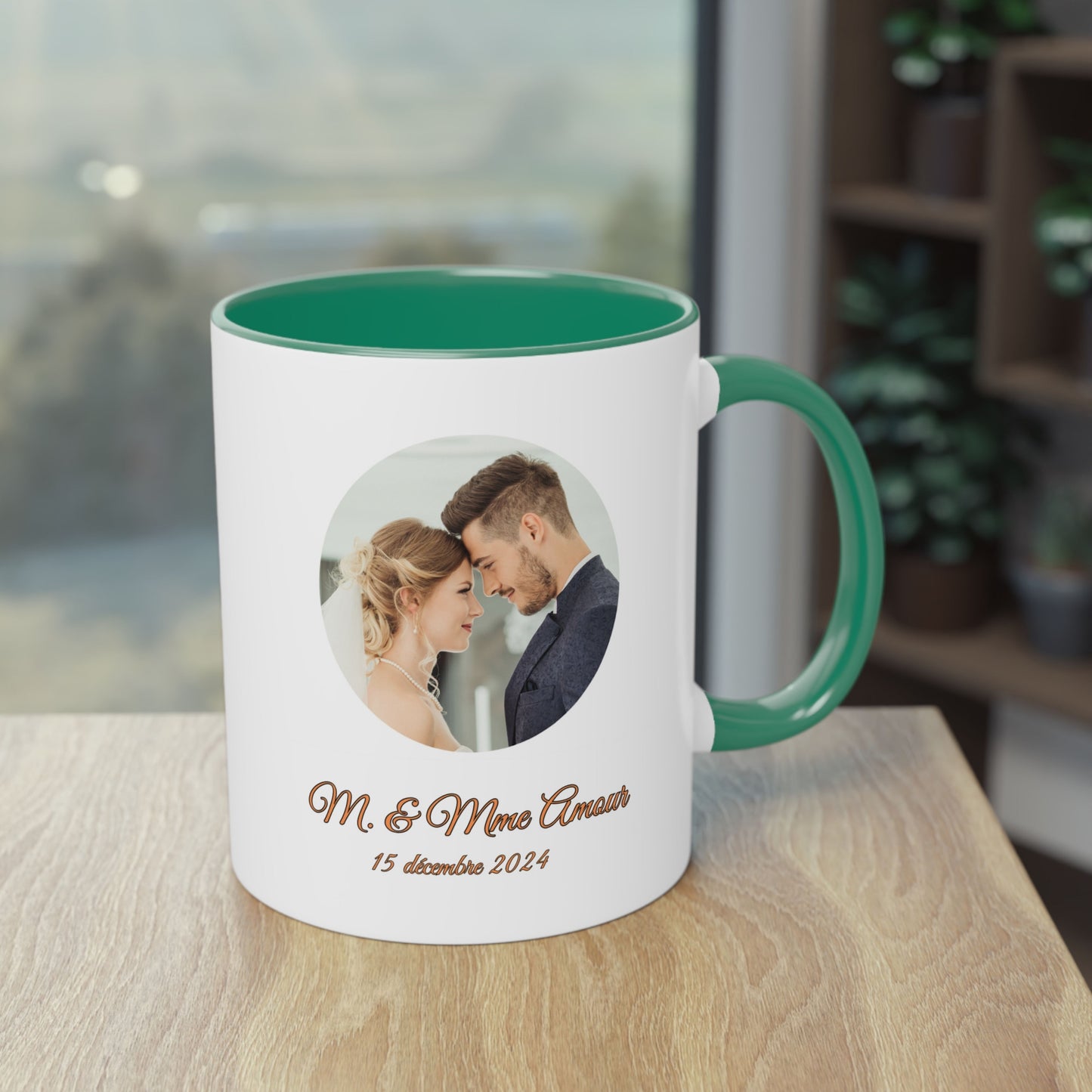 Tasse mit individuellem Aufdruck, 325ml Weiß/Grün Kreisdesign Keramik Kaffeetasse, personalisiertes Geschenk mit Foto, Text oder Logo