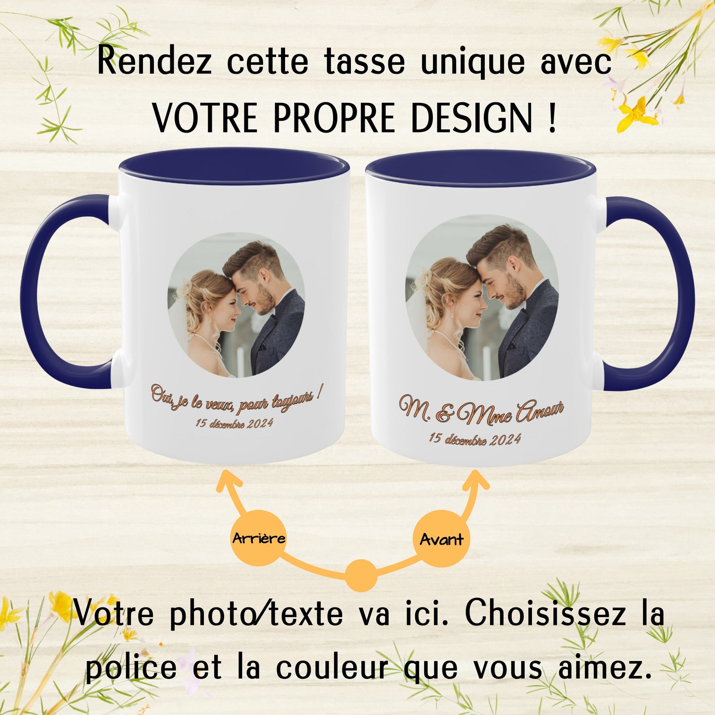 Personalisierte Tasse, 325ml weiß/blaues Kreis-Design Keramik-Kaffeetasse, personalisiertes Geschenk mit Foto, Text oder Logo