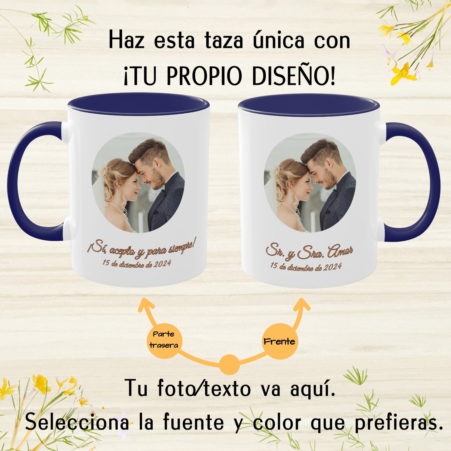 Taza personalizada, 325ml Blanco/azul Diseño circular Cerámica Taza de café, Regalo personalizado con foto, texto o logo