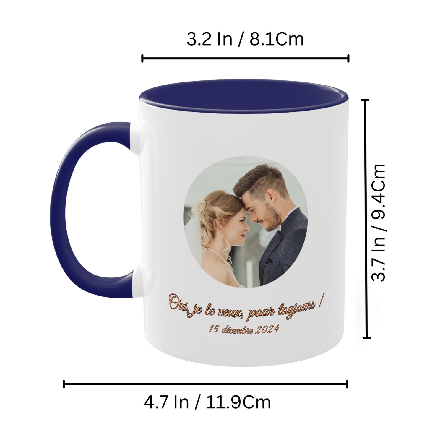 Personalisierte Tasse, 325ml weiß/blaues Kreis-Design Keramik-Kaffeetasse, personalisiertes Geschenk mit Foto, Text oder Logo