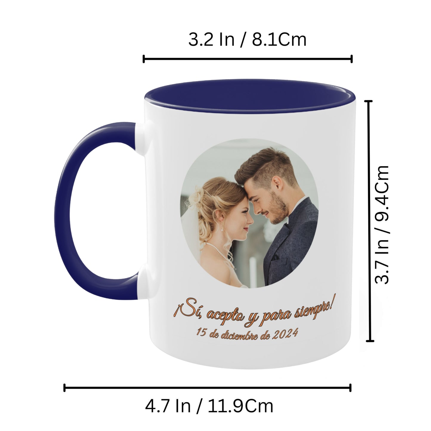 Taza personalizada, 325ml Blanco/azul Diseño circular Cerámica Taza de café, Regalo personalizado con foto, texto o logo