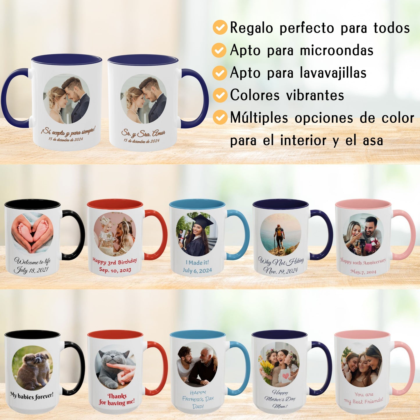 Taza personalizada, 325ml Blanco/azul Diseño circular Cerámica Taza de café, Regalo personalizado con foto, texto o logo