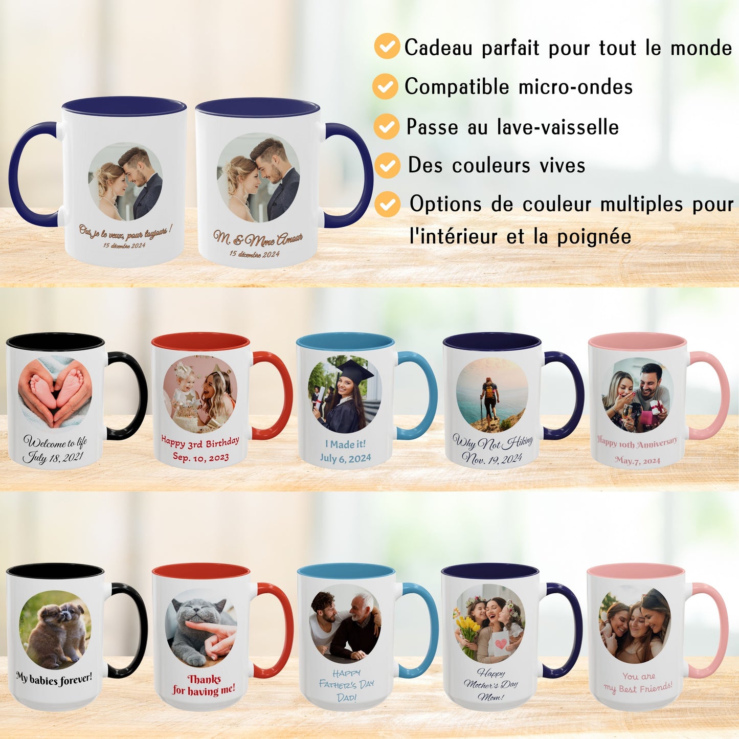Personalisierte Tasse, 325ml weiß/blaues Kreis-Design Keramik-Kaffeetasse, personalisiertes Geschenk mit Foto, Text oder Logo