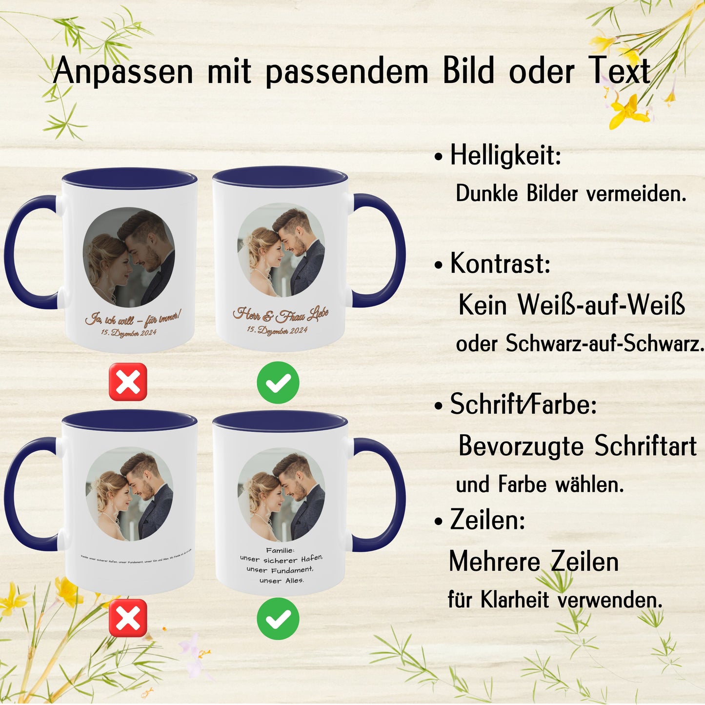Personalisierte Tasse, weiß/blau, 325 ml, Geschenkidee mit Foto, Text oder Logo, Kreisdesign