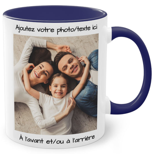 Custom Mug, 11oz White/Blue Square Design Ceramic Coffee Mug, Personalized Gift with Photo, Text or Logo