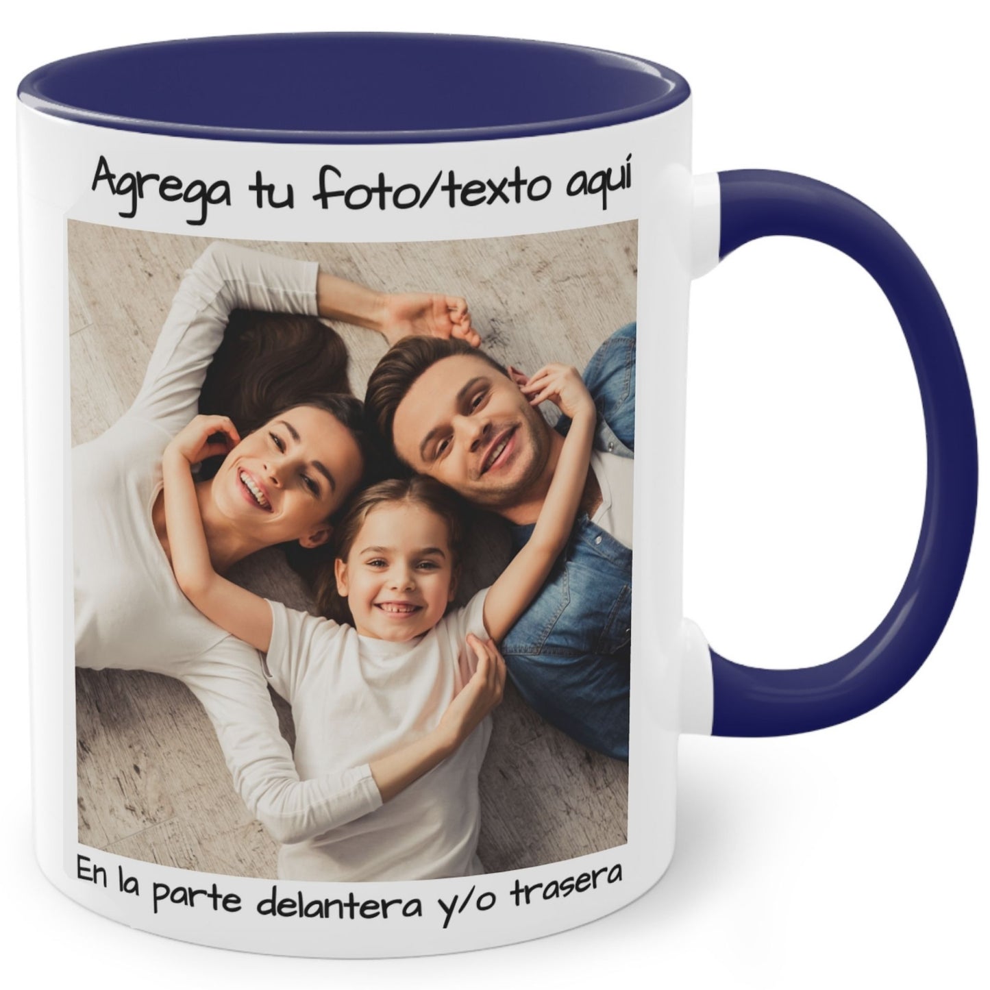 Mug personnalisé, 325ml Blanc/bleu Motif carré Céramique Tasse à café, Cadeau personnalisé avec photo, texte ou logo