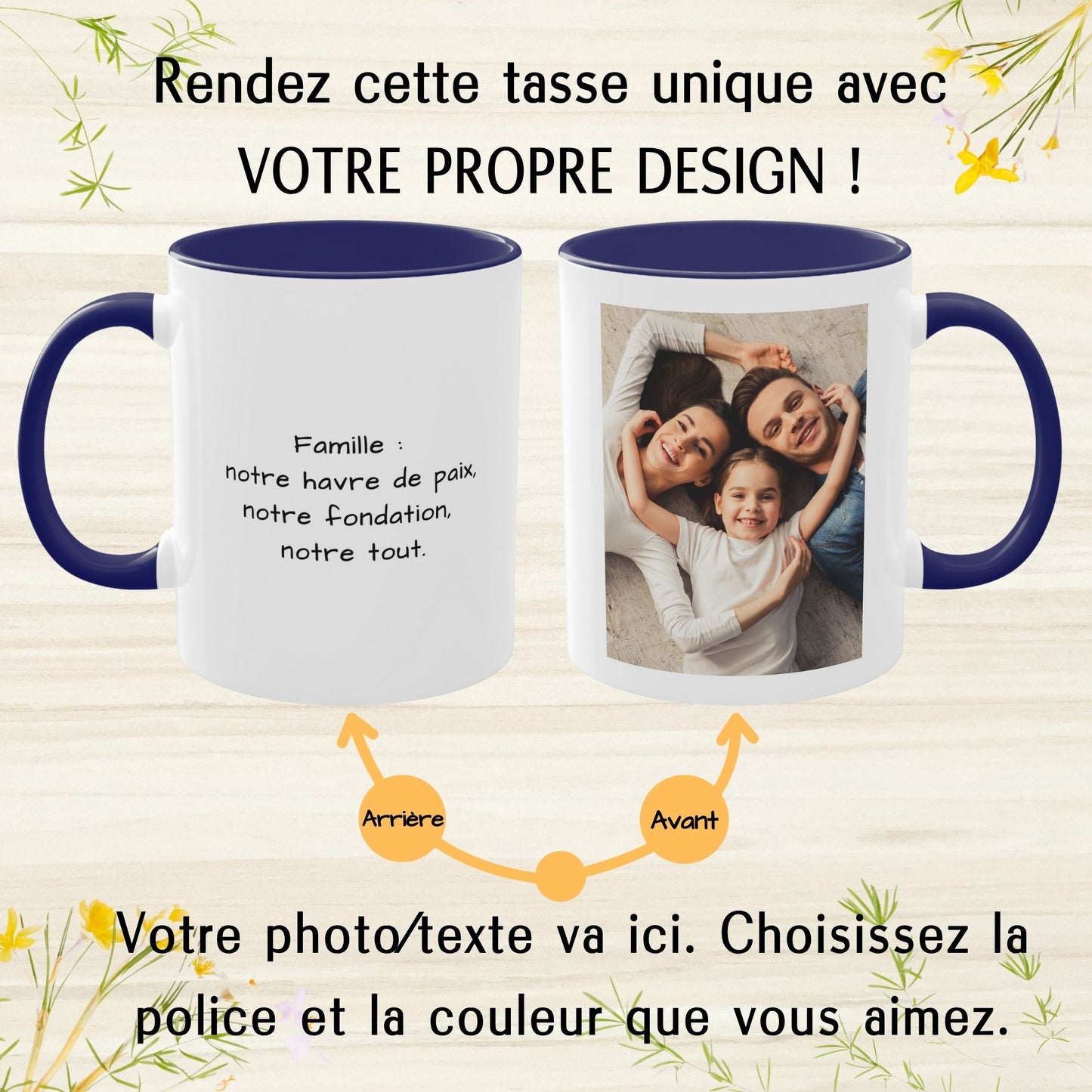 Custom Mug, 325ml White/Blue Square Design Ceramic Coffee Mug, Personalized Gift with Photo, Text or Logo