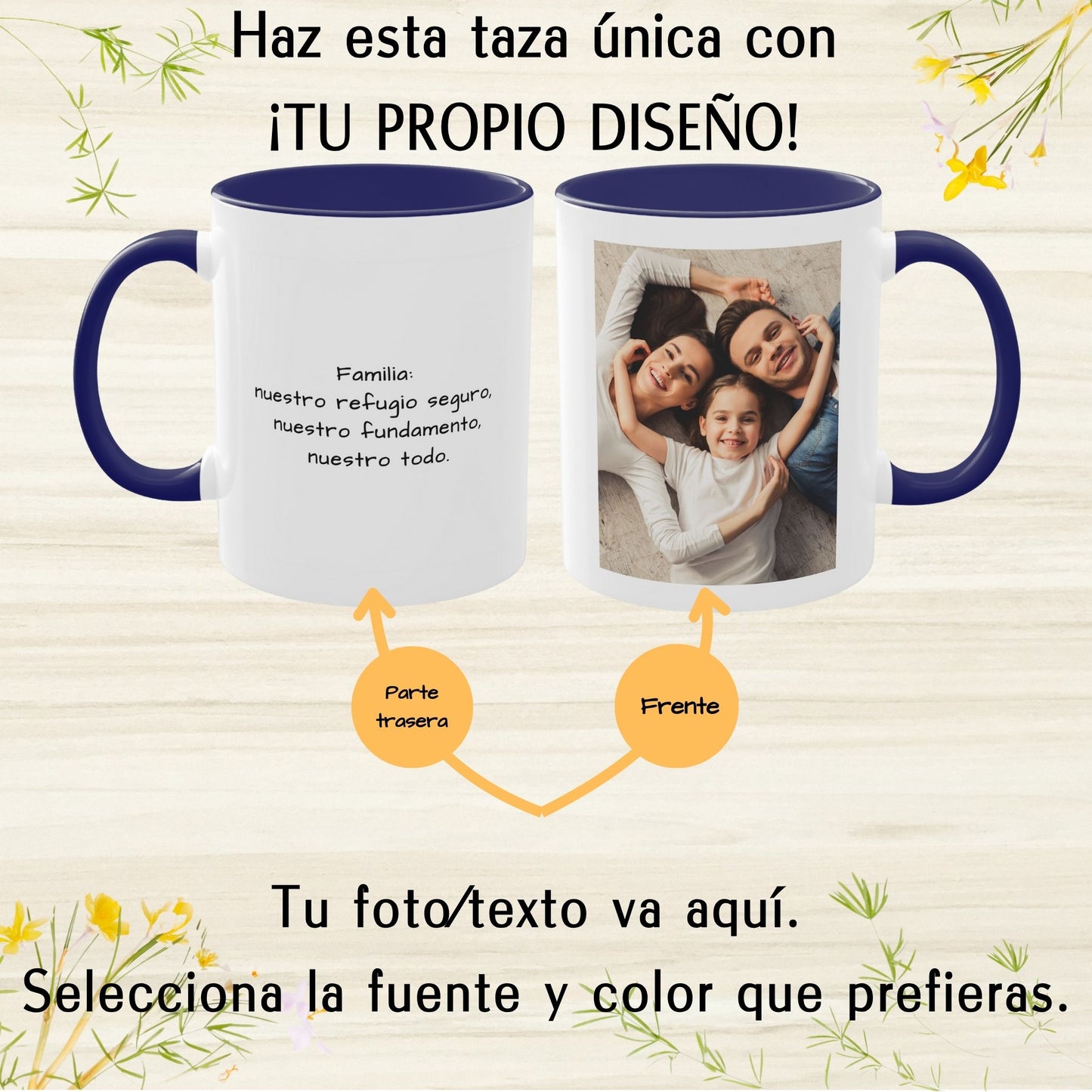 Mug personnalisé, 325ml Blanc/bleu Motif carré Céramique Tasse à café, Cadeau personnalisé avec photo, texte ou logo