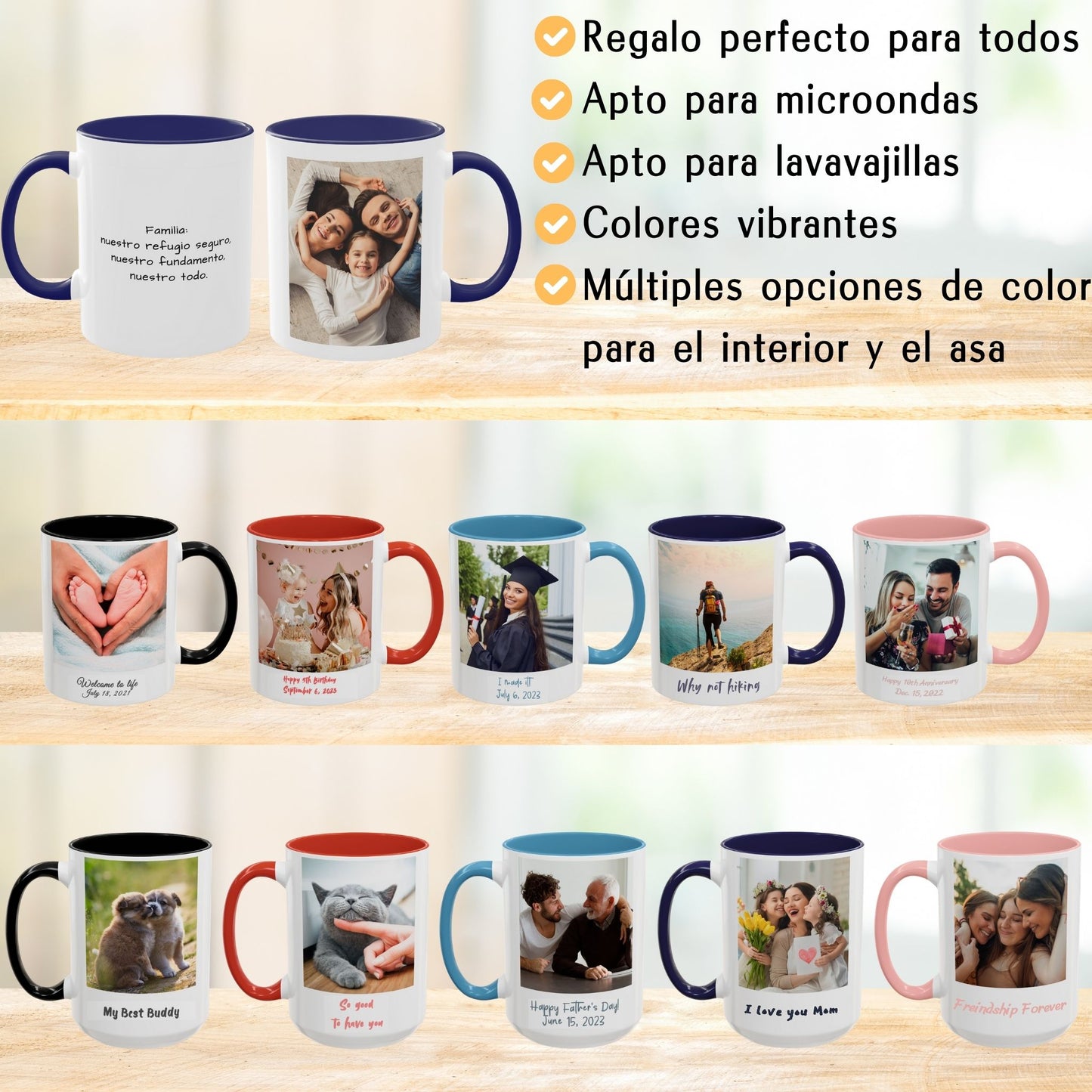 Mug personnalisé, 325ml Blanc/bleu Motif carré Céramique Tasse à café, Cadeau personnalisé avec photo, texte ou logo