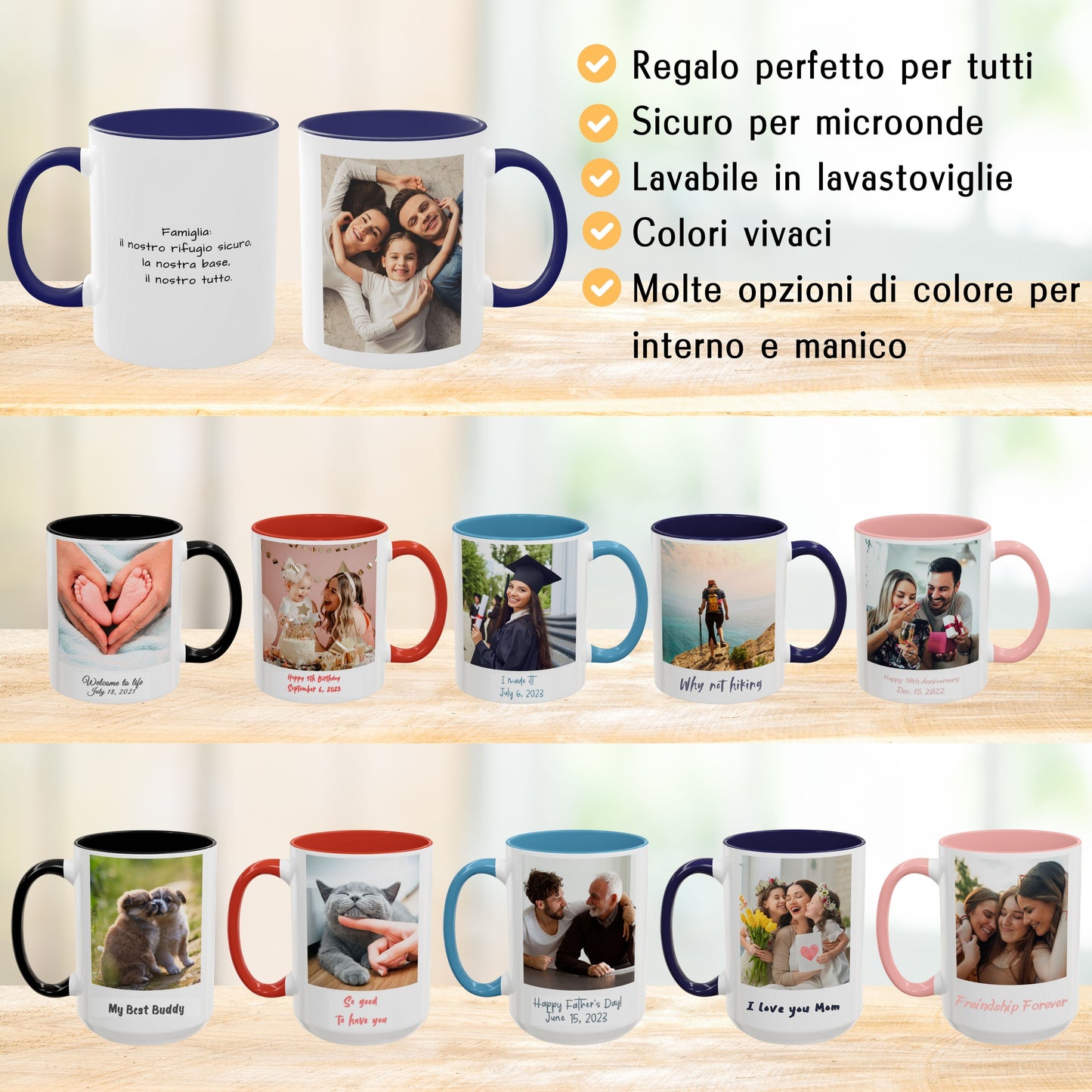 Tazza personalizzata, 325 ml Bianco/blu Design quadrato Tazza da caffè in ceramica, Regalo personalizzato con foto, testo o logo
