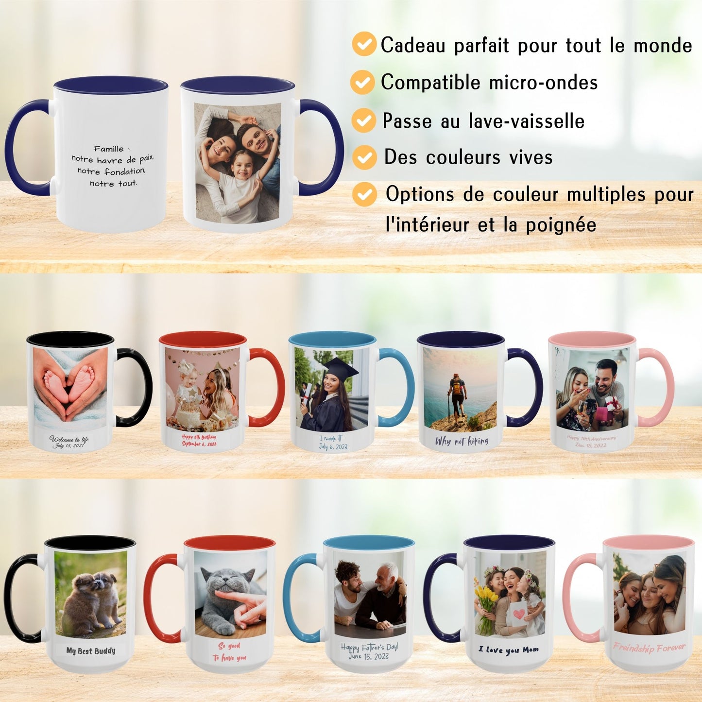 Custom Mug, 325ml White/Blue Square Design Ceramic Coffee Mug, Personalized Gift with Photo, Text or Logo