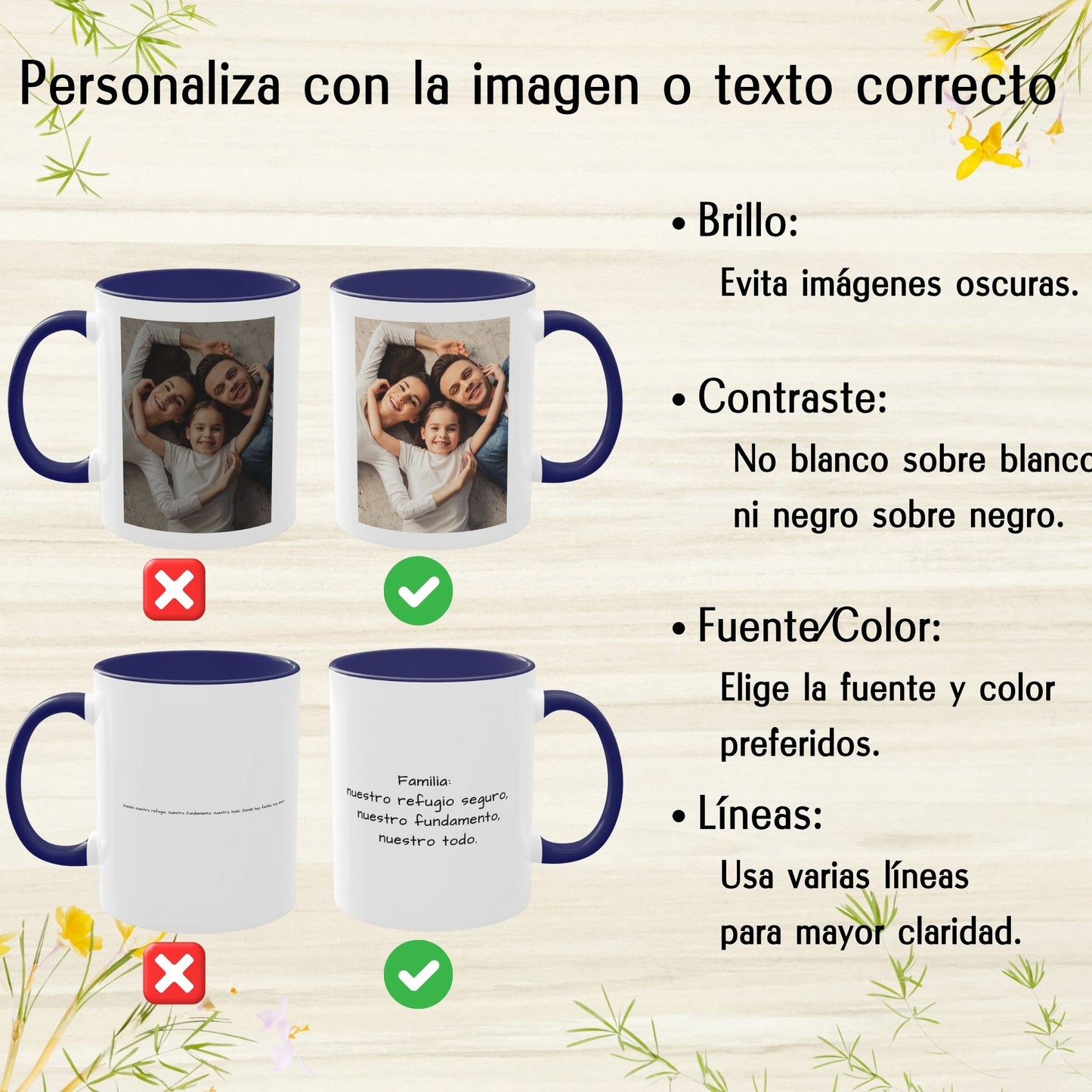 Mug personnalisé, 325ml Blanc/bleu Motif carré Céramique Tasse à café, Cadeau personnalisé avec photo, texte ou logo