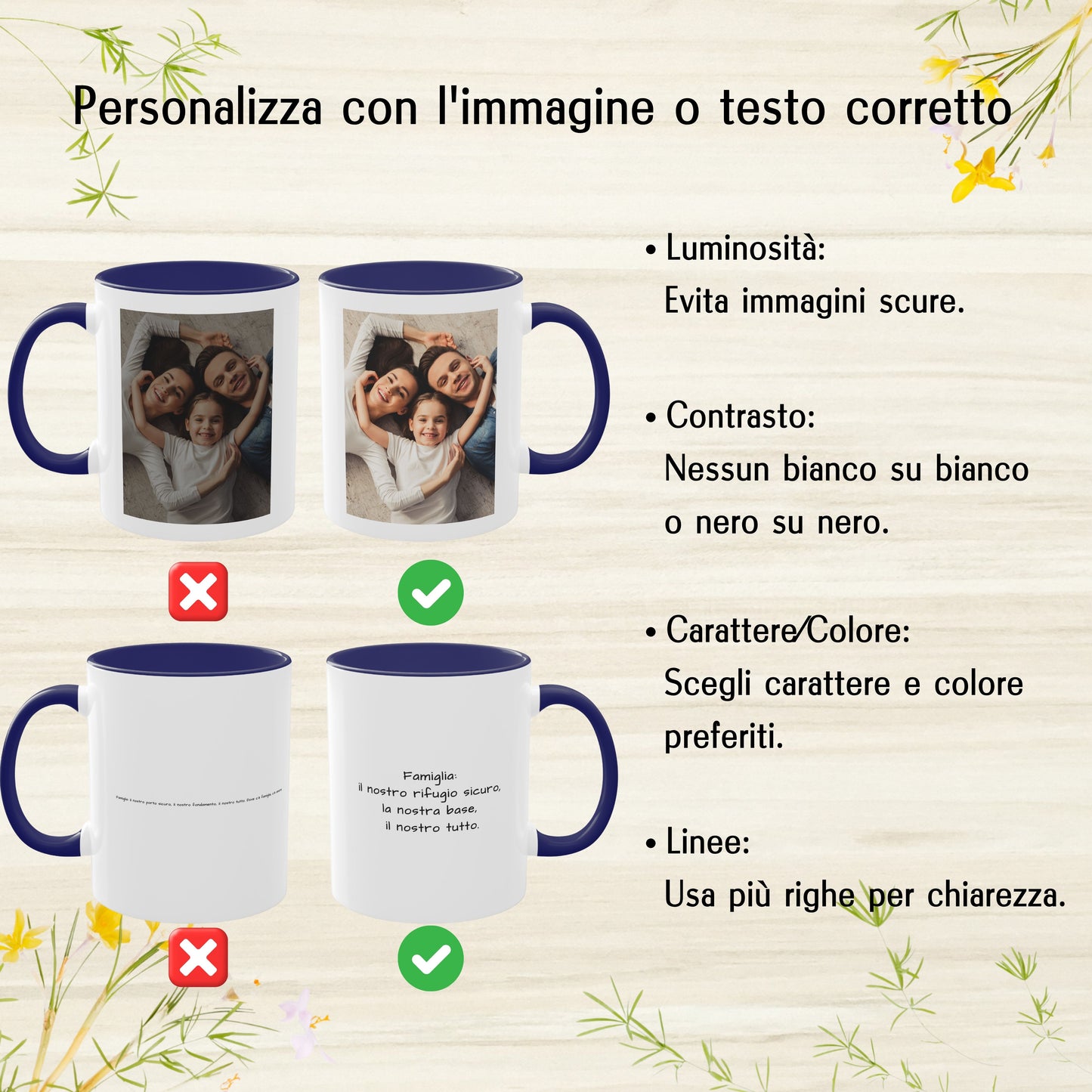 Tazza personalizzata, 325 ml Bianco/blu Design quadrato Tazza da caffè in ceramica, Regalo personalizzato con foto, testo o logo