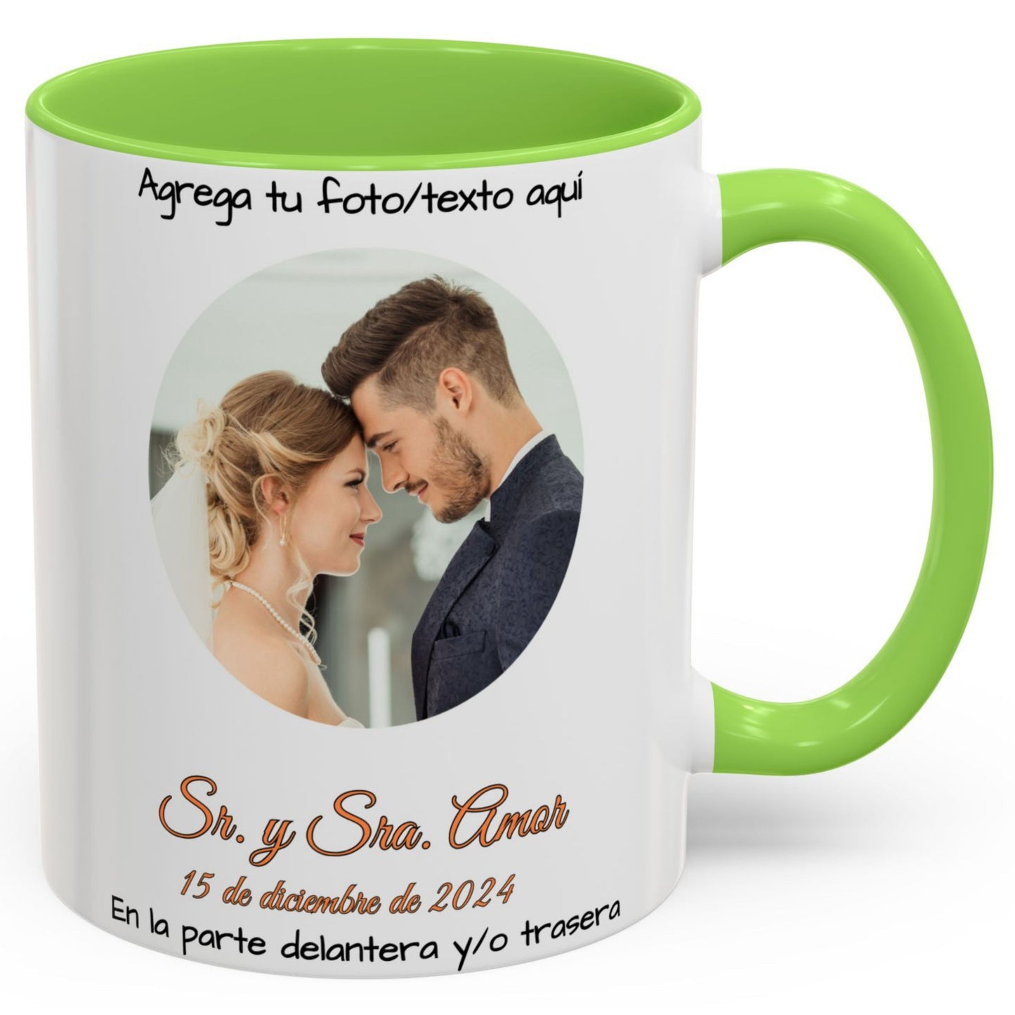 Taza personalizada, 325ml Blanco/verde claro Diseño circular Cerámica Taza de café, Regalo personalizado con foto, texto o logo