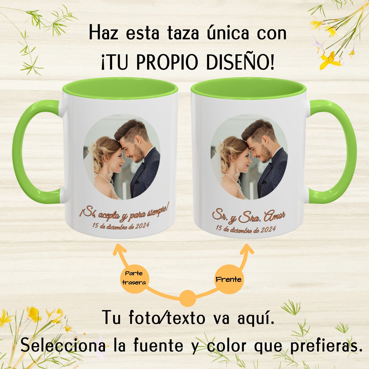 Taza personalizada, 325ml Blanco/verde claro Diseño circular Cerámica Taza de café, Regalo personalizado con foto, texto o logo
