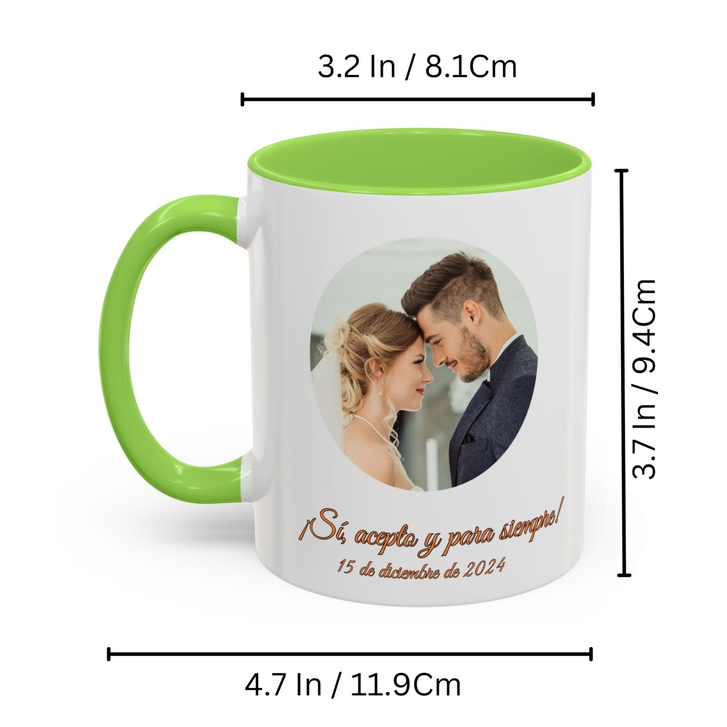 Taza personalizada, 325ml Blanco/verde claro Diseño circular Cerámica Taza de café, Regalo personalizado con foto, texto o logo
