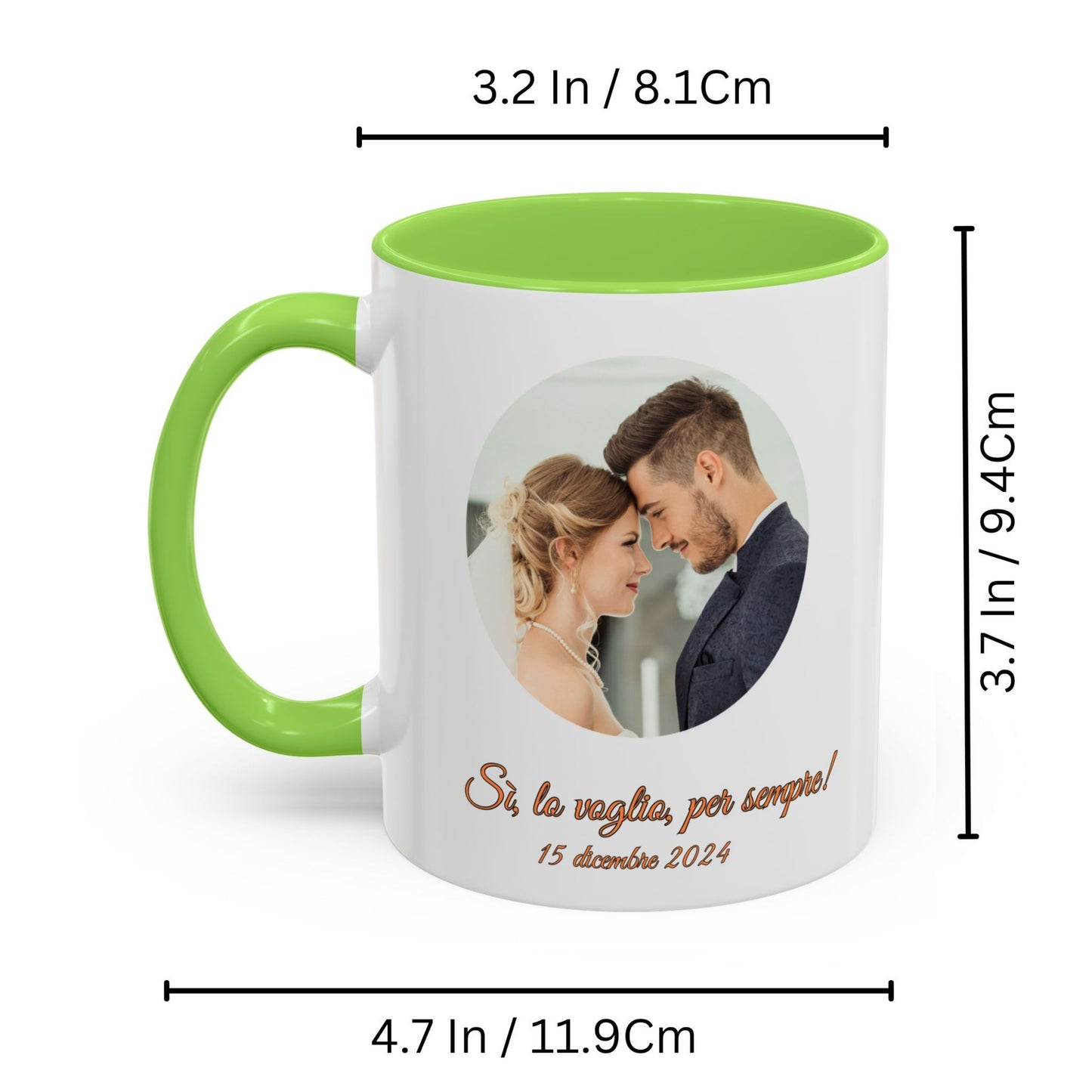 Tazza personalizzata, 325 ml Bianco/verde chiaro Design circolare Tazza da caffè in ceramica, Regalo personalizzato con foto, testo o logo