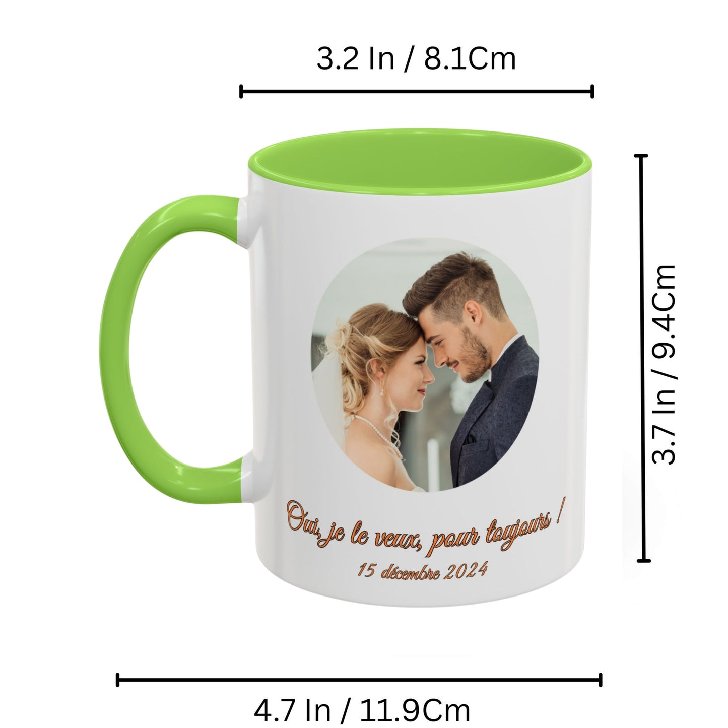 Tasse personnalisée, Mug en céramique 325 ml blanc/vert clair motif cercle, Cadeau personnalisé avec photo, texte ou logo