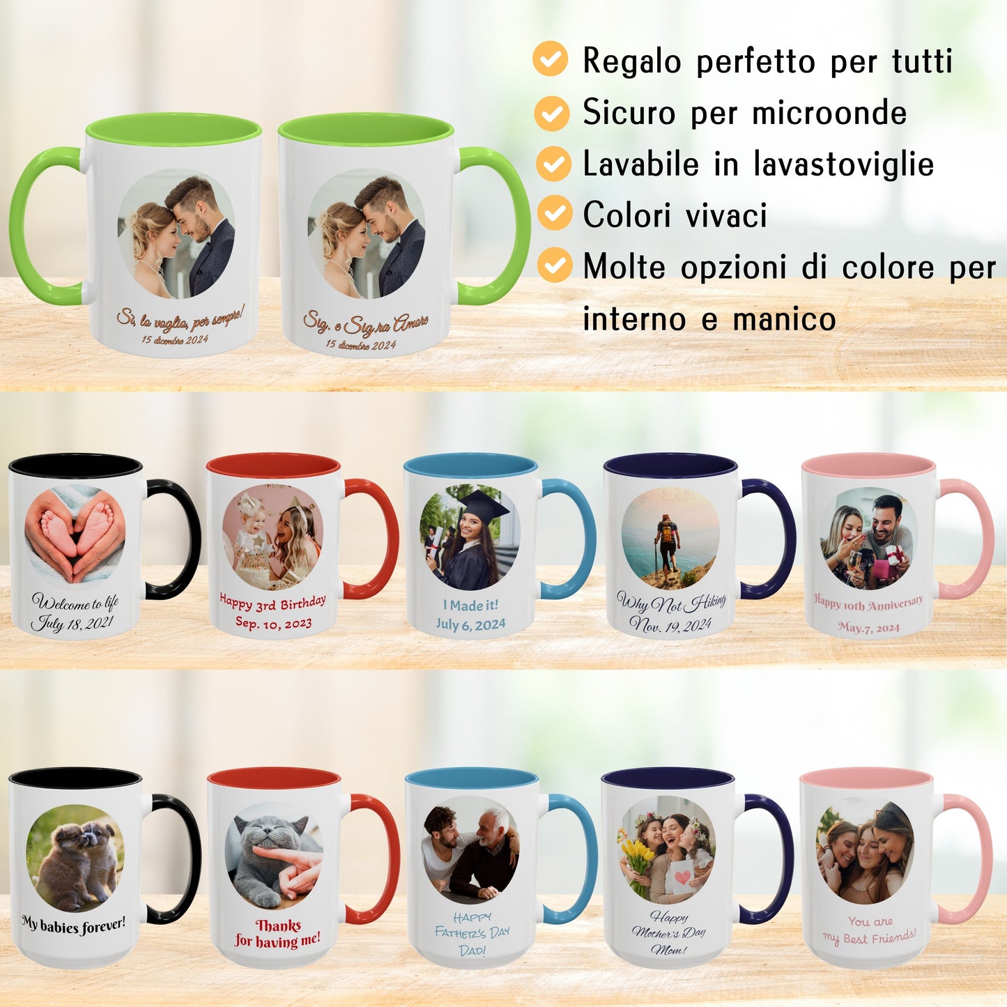 Tazza personalizzata, 325 ml Bianco/verde chiaro Design circolare Tazza da caffè in ceramica, Regalo personalizzato con foto, testo o logo