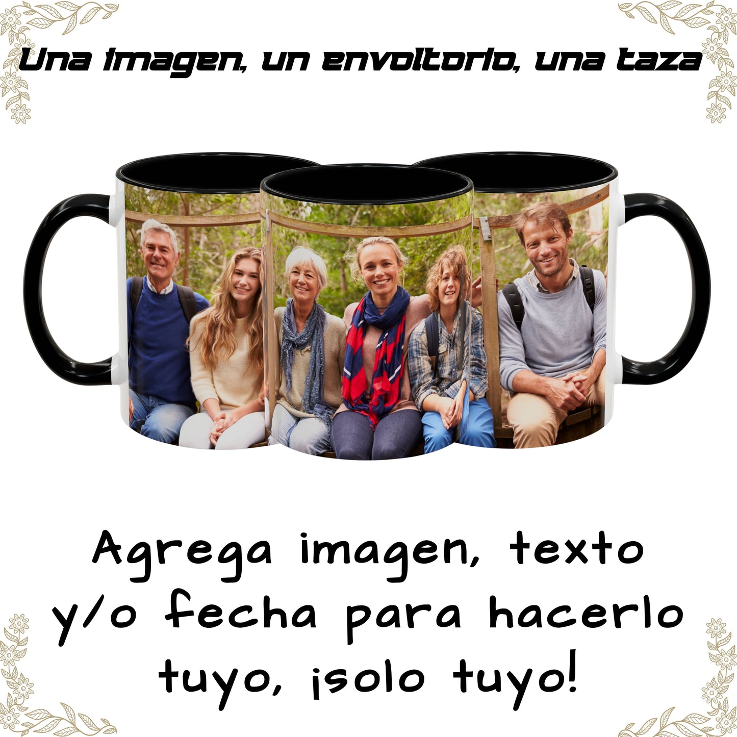 Custom Mug, 11oz White/Black Wrap Around Design Ceramic Coffee Mug, Personalized Gift with Photo, Text or Logo