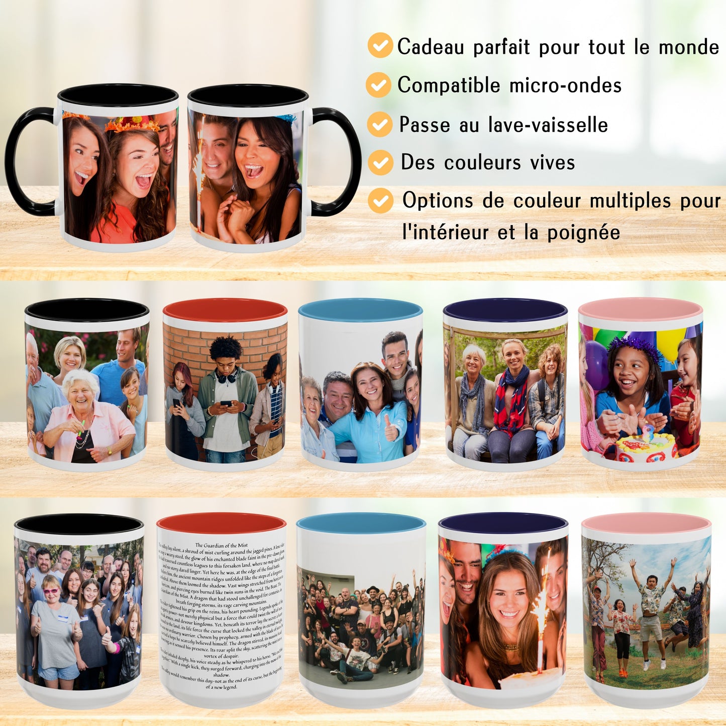 Personalisierte Tasse, 325ml Weiß/Schwarz Keramik-Kaffeetasse mit Rundumdesign, Personalisiertes Geschenk mit Foto, Text oder Logo