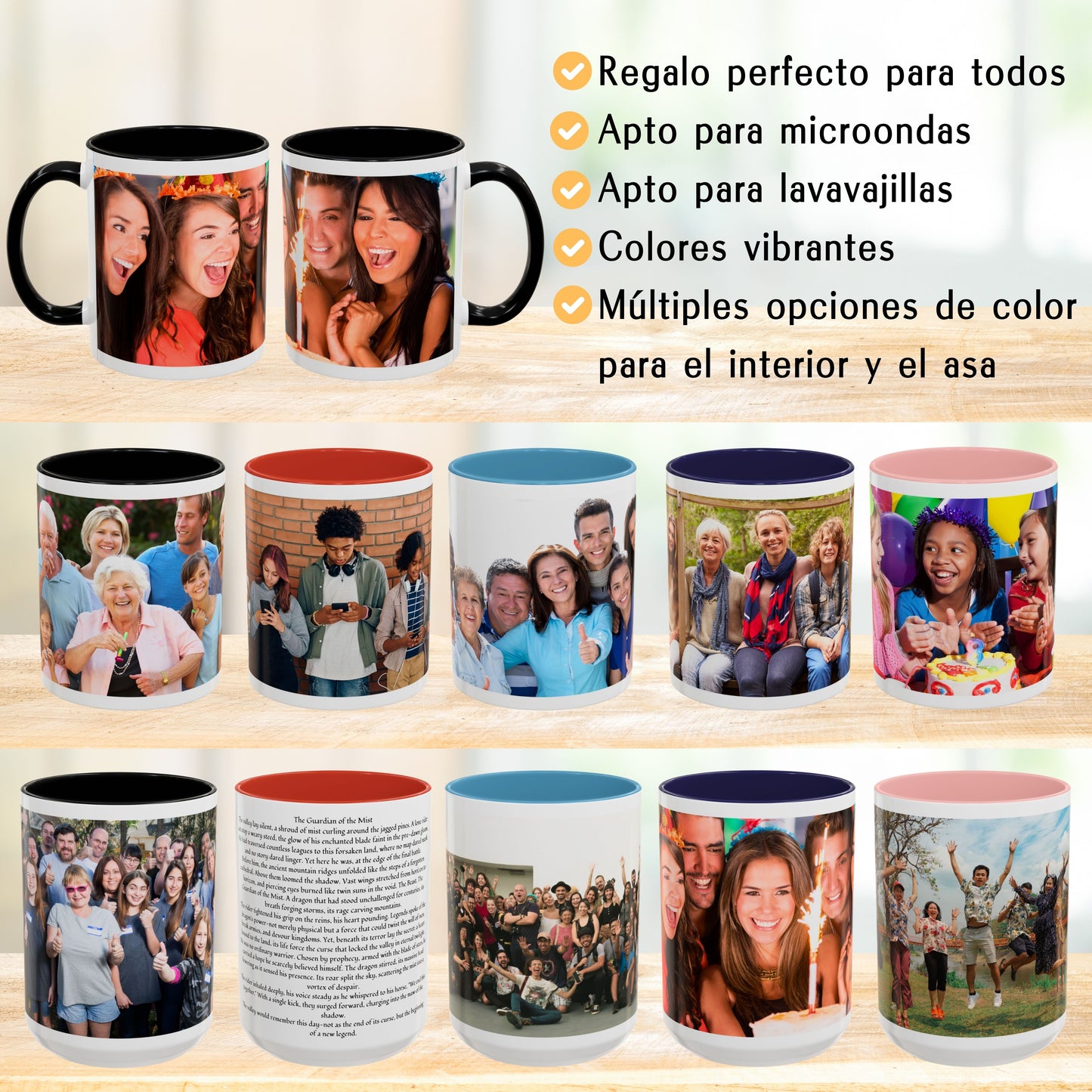 Custom Mug, 11oz White/Black Wrap Around Design Ceramic Coffee Mug, Personalized Gift with Photo, Text or Logo