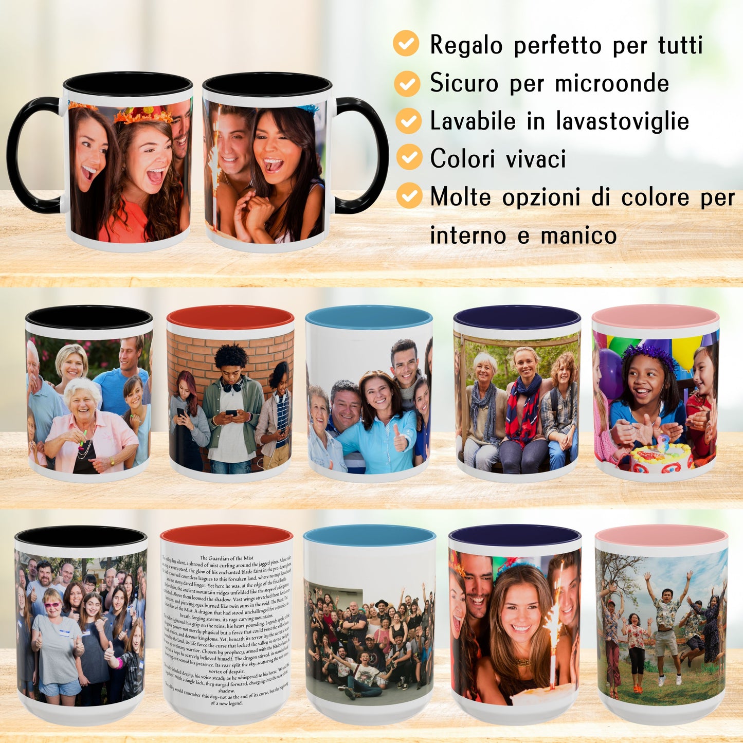 Mug personnalisé, 325 ml Blanc/Noir Motif enveloppant Tasse à café en céramique, Cadeau personnalisé avec photo, texte ou logo