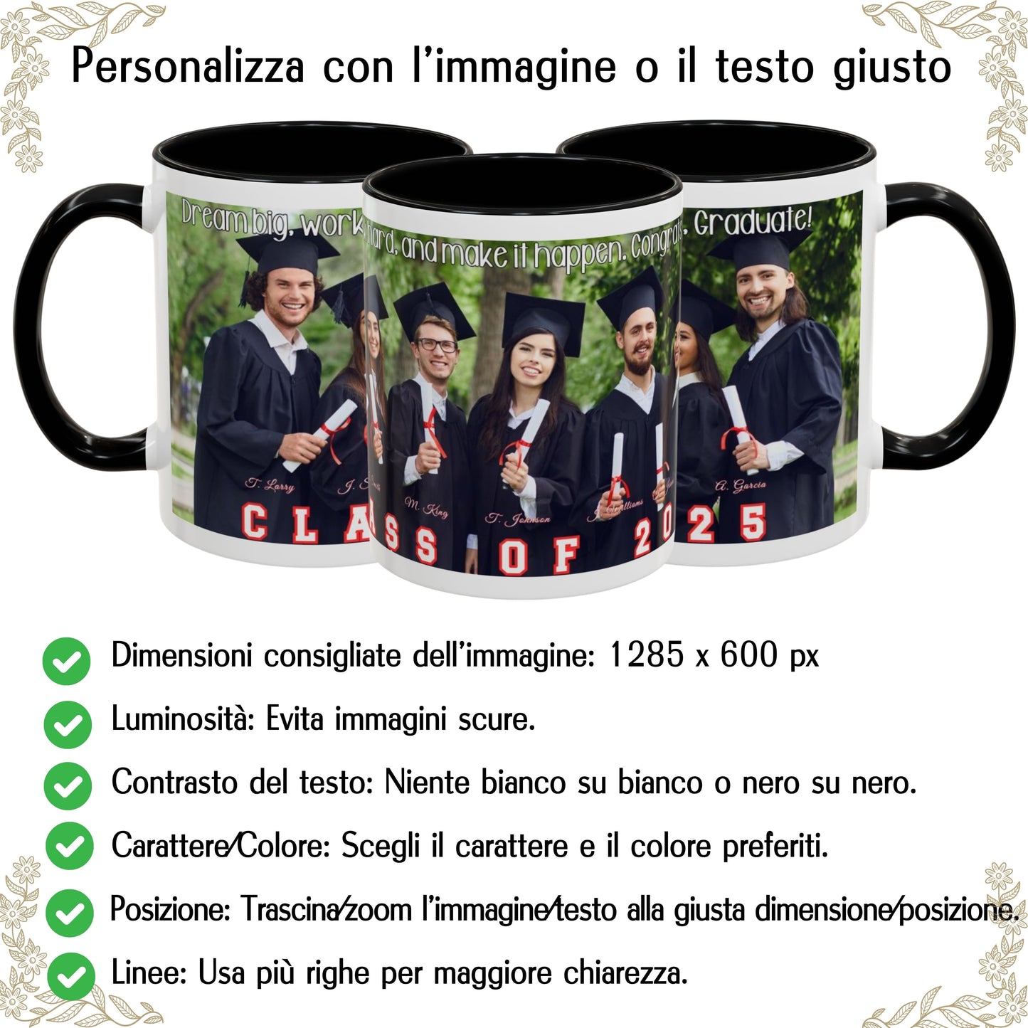 Mug personnalisé, 325 ml Blanc/Noir Motif enveloppant Tasse à café en céramique, Cadeau personnalisé avec photo, texte ou logo