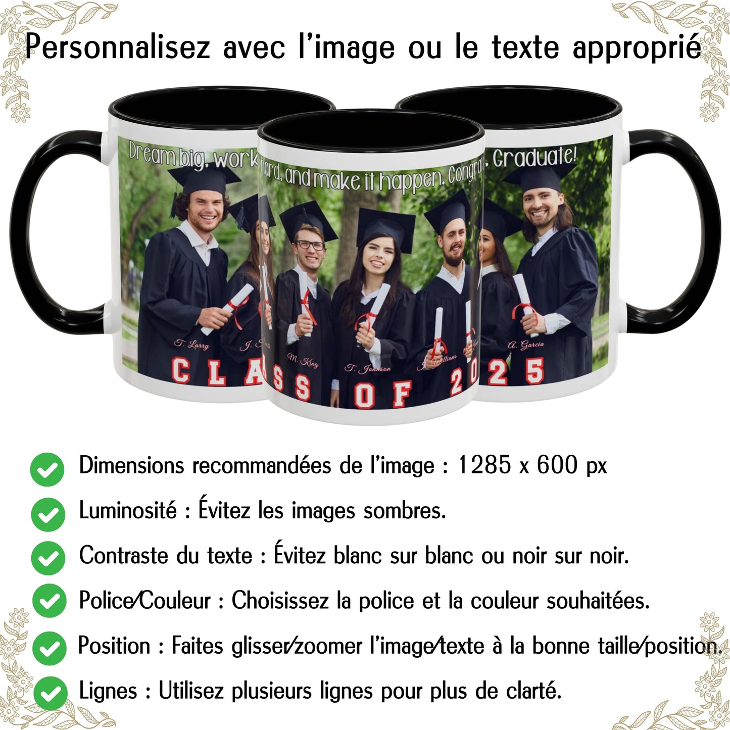 Personalisierte Tasse, 325ml Weiß/Schwarz Keramik-Kaffeetasse mit Rundumdesign, Personalisiertes Geschenk mit Foto, Text oder Logo