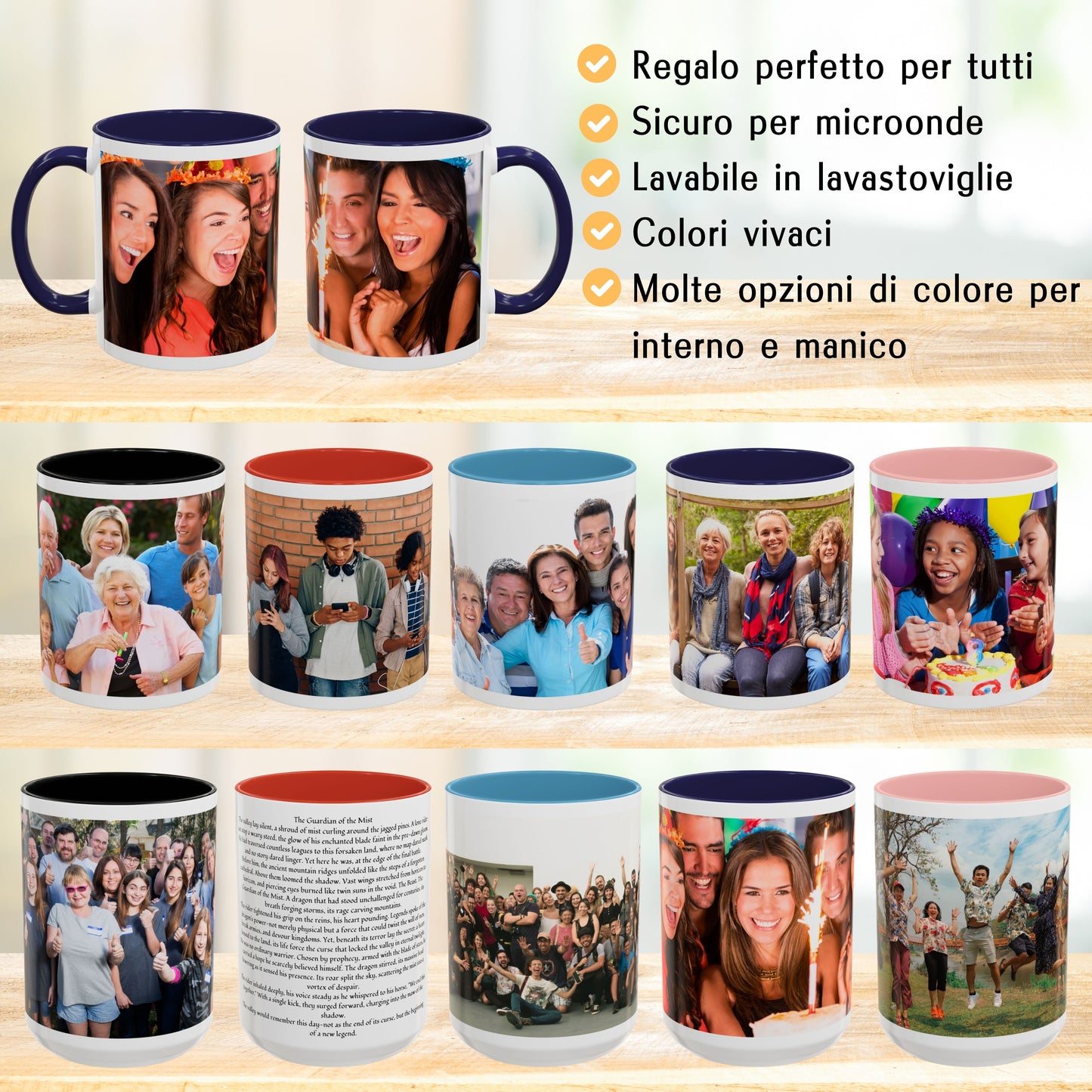 Tazza personalizzata, 325 ml Bianco/blu navy Design avvolgente Tazza da caffè in ceramica, Regalo personalizzato con foto, testo o logo