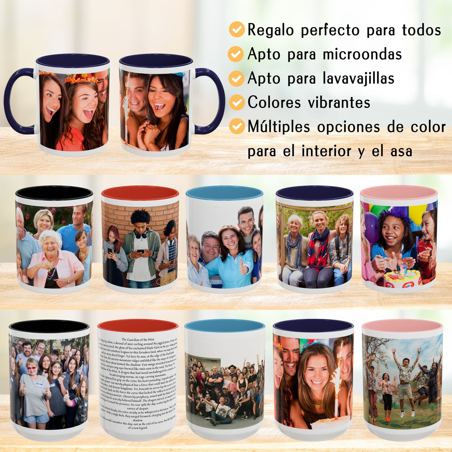 Taza personalizada, 325ml Blanco/azul marino Diseño envolvente Cerámica Taza de café, Regalo personalizado con foto, texto o logo