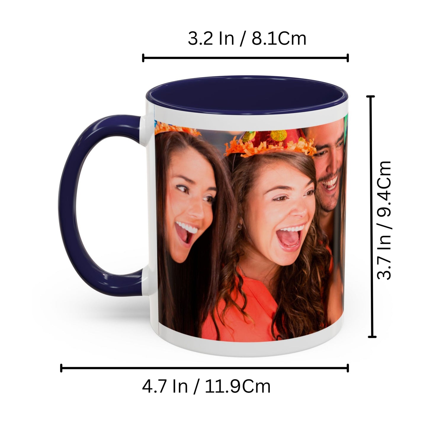 Tazza personalizzata, 325 ml Bianco/blu navy Design avvolgente Tazza da caffè in ceramica, Regalo personalizzato con foto, testo o logo